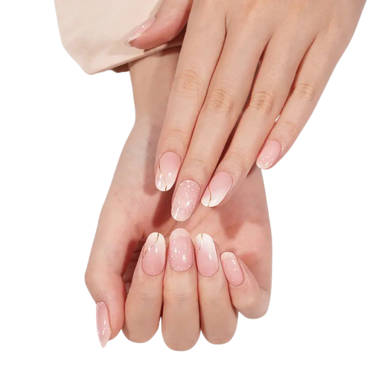 Uñas Gel Semi Curado Manicure - Degrade Asimétrico y Líneas Doradas -6