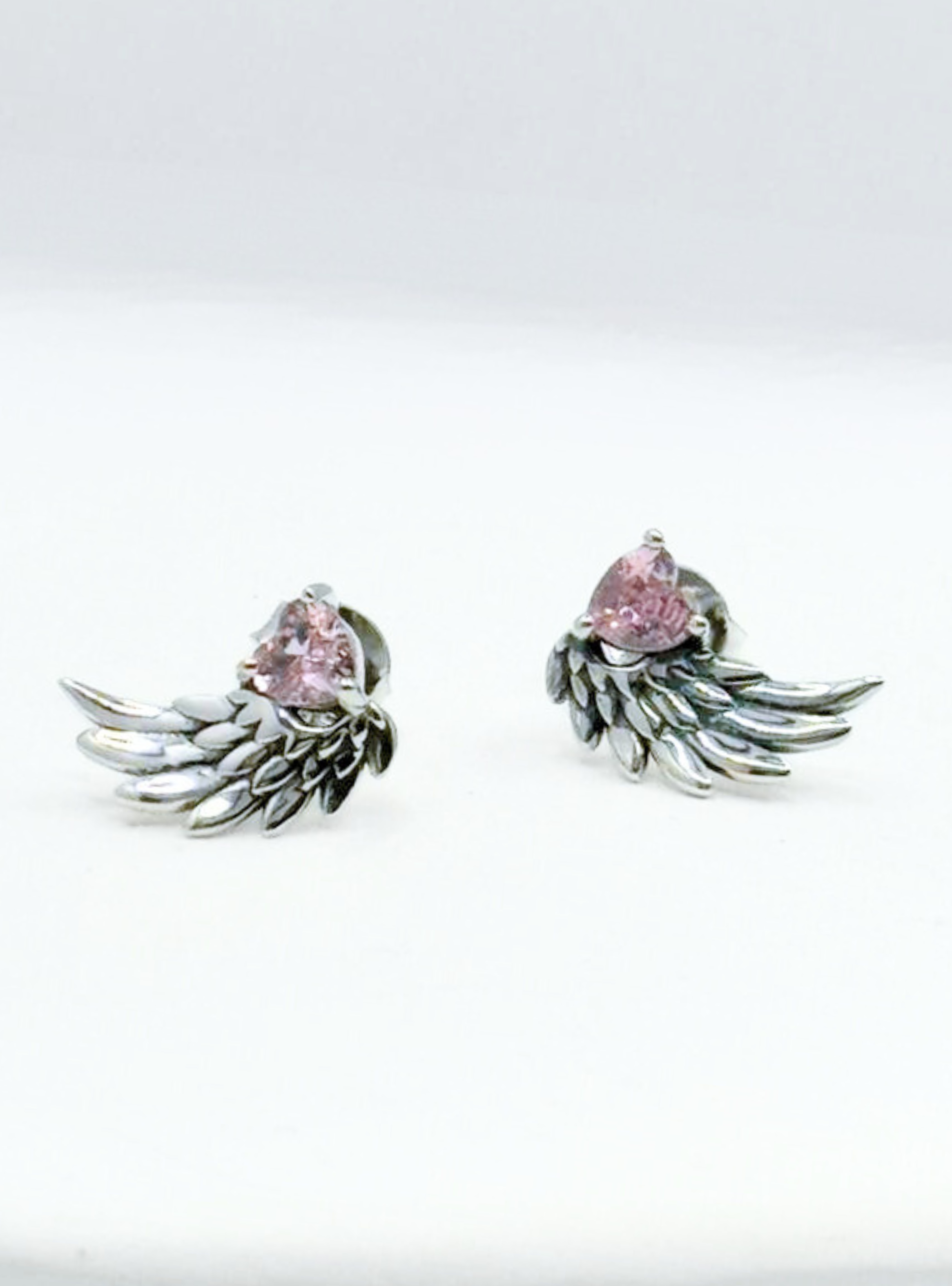 Aros Apegados Alas De Ángel, Amor, Circonita Rosada, Regalo-2