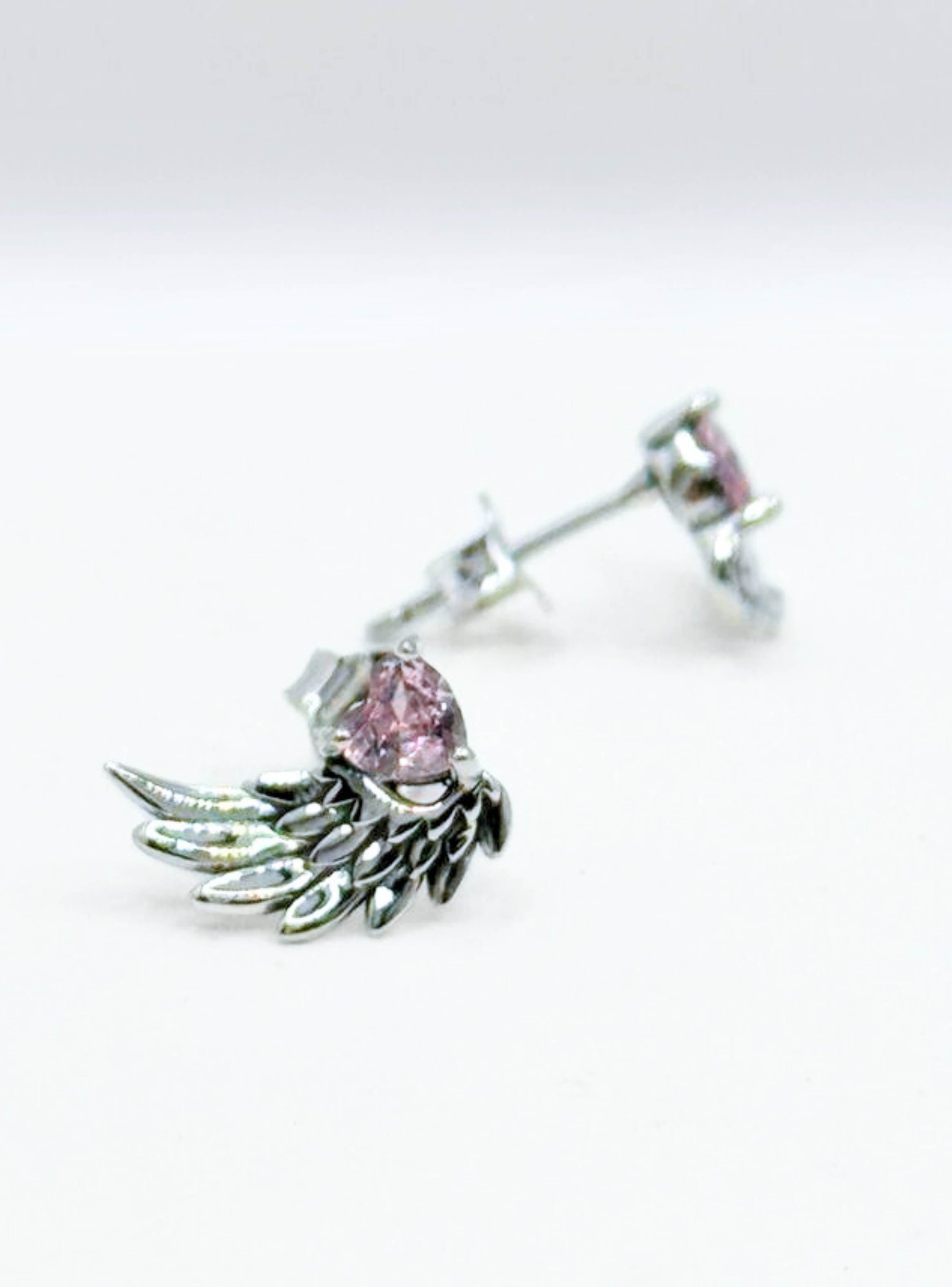 Aros Apegados Alas De Ángel, Amor, Circonita Rosada, Regalo-3