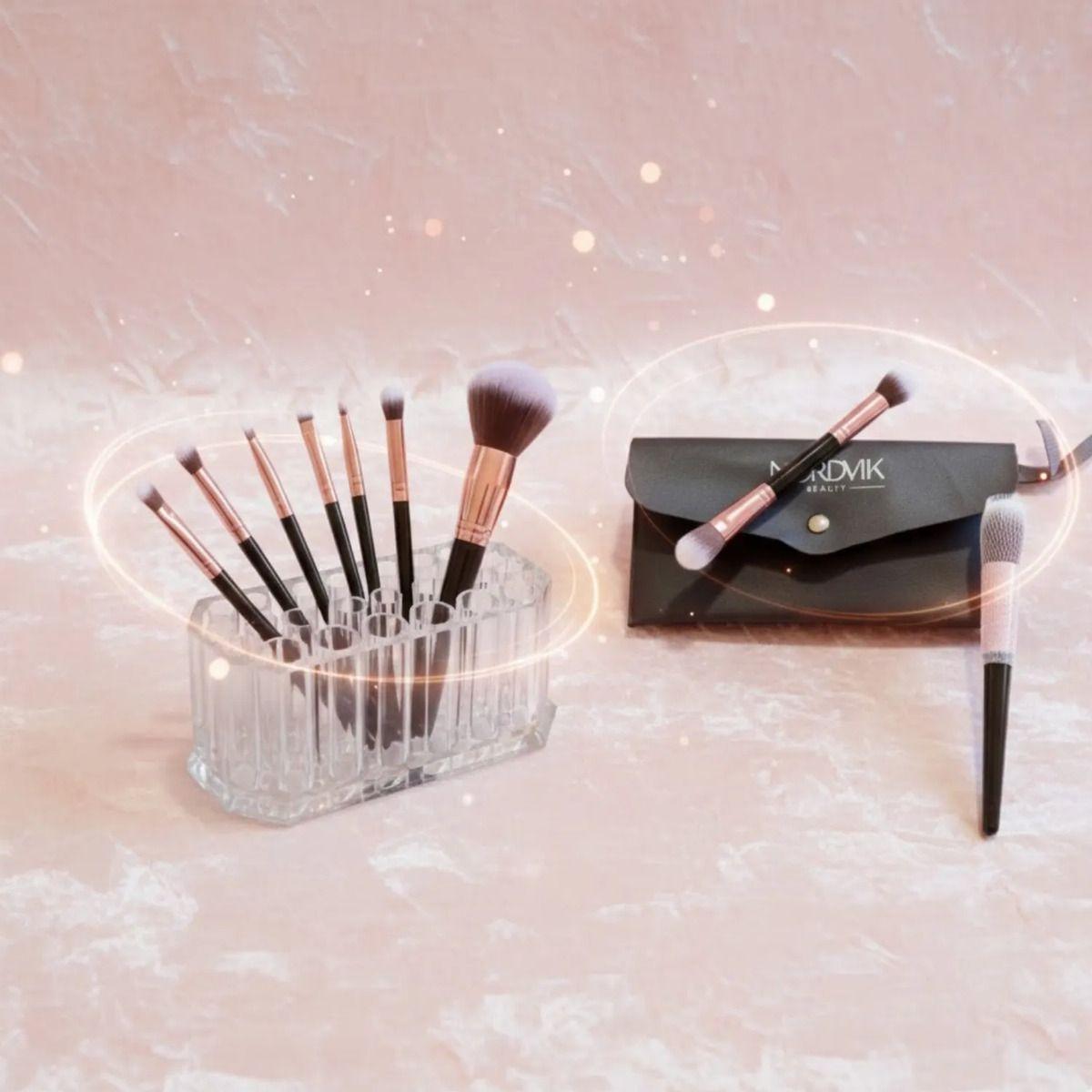 Set 10 Brochas Maquillaje Nordvik Con Organizador Negro-2
