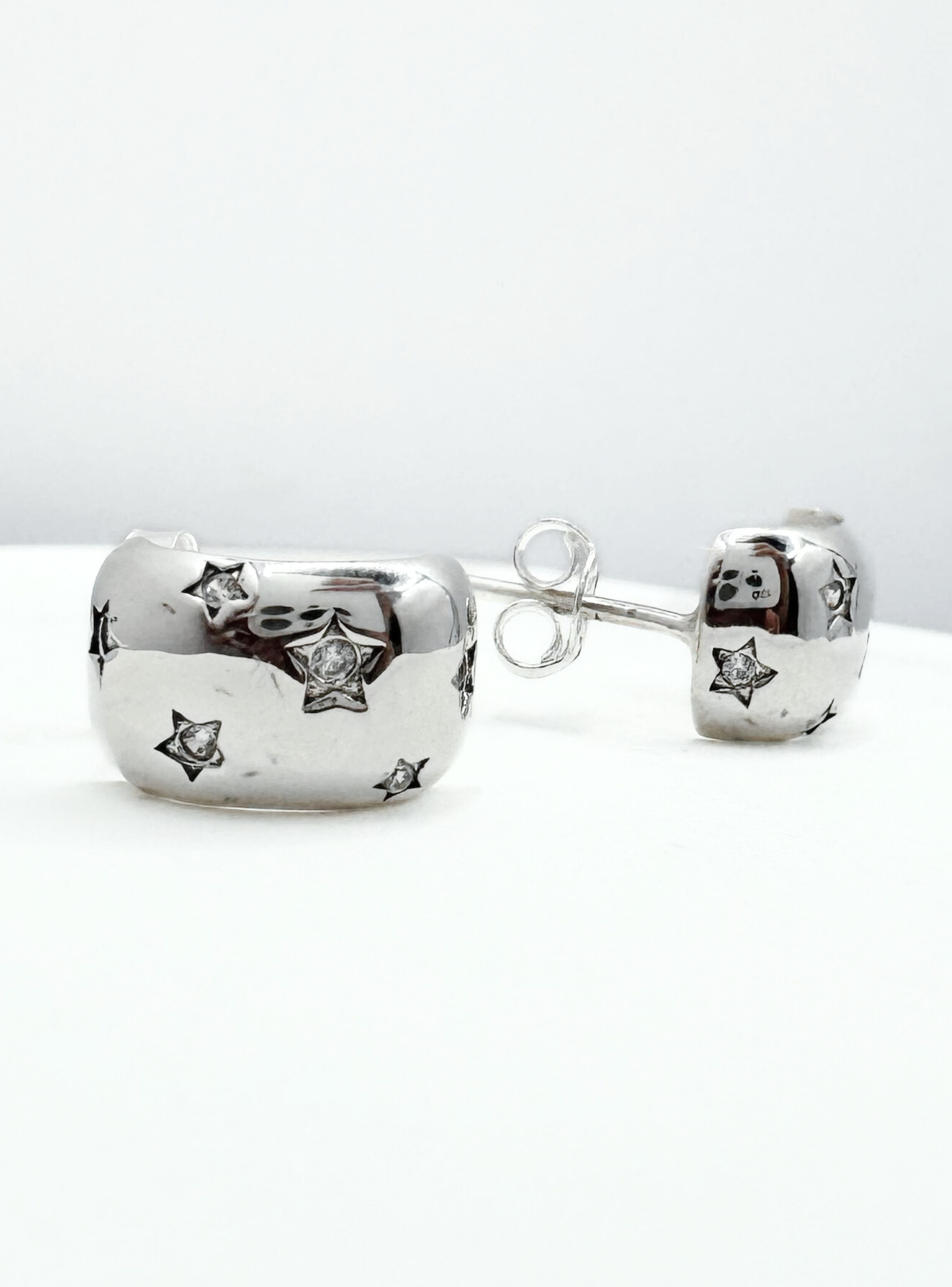 Aros Semi Argolla Plata 925, Estrellas con Incrustaciones de Circonitas Pavé-3