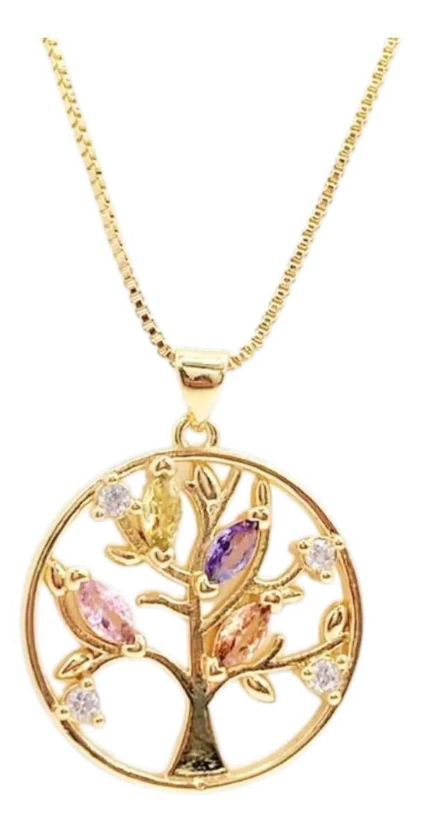 Collar Arbol De La Vida; Chapado En Oro 18k; Regalo Mujer Dorado-0