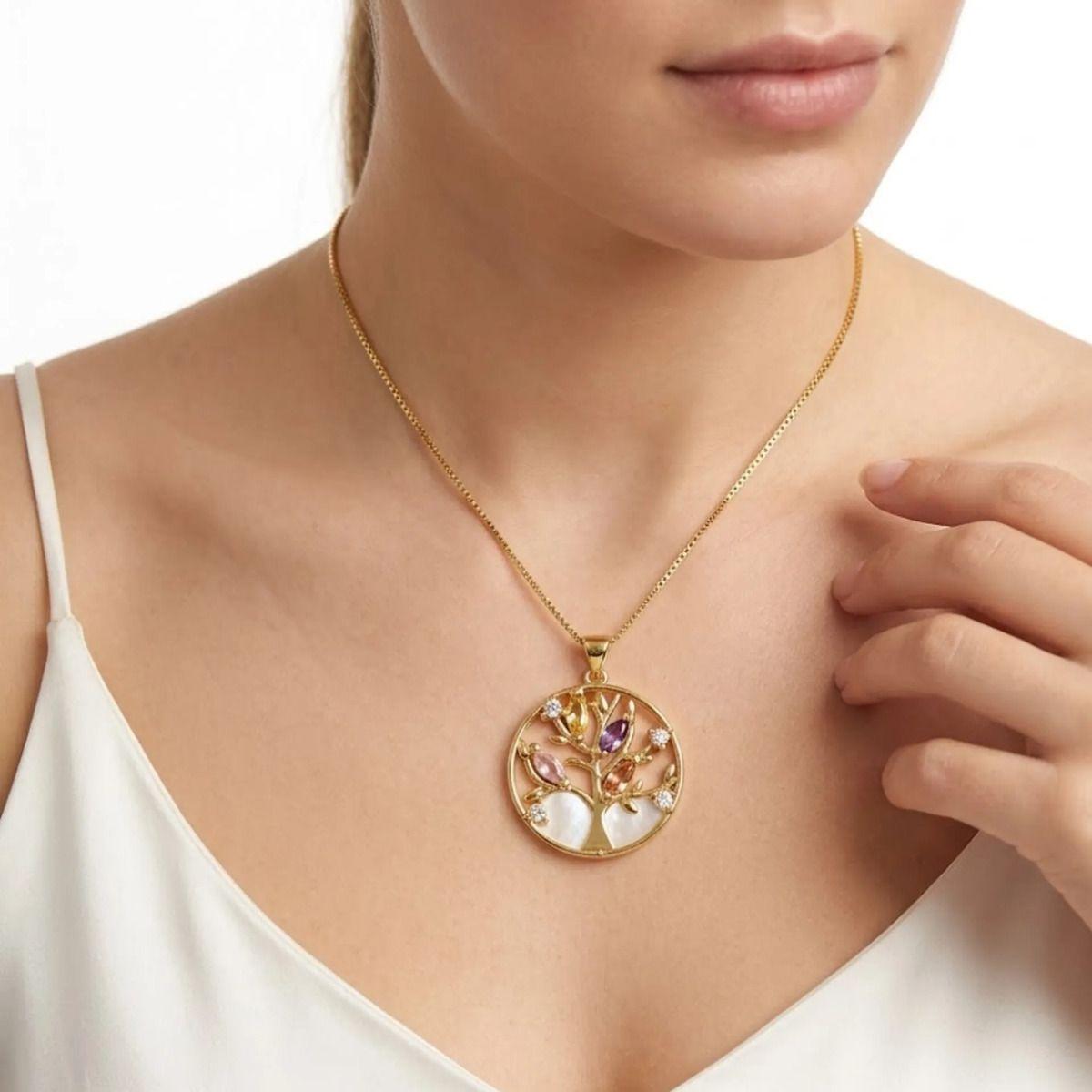 Collar Arbol De La Vida; Chapado En Oro 18k; Regalo Mujer Dorado-2