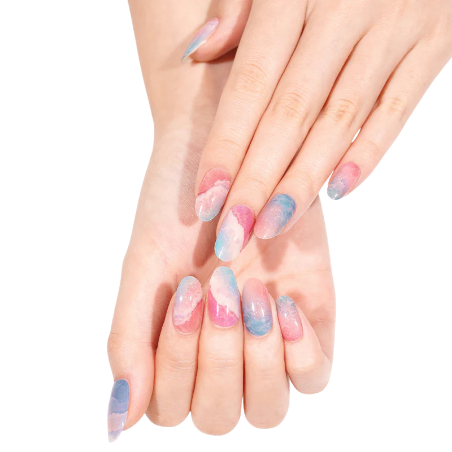 Uñas Gel Semi Curado Manicure - Marmoleado Rosado y Celeste Pastel - CANDY-2