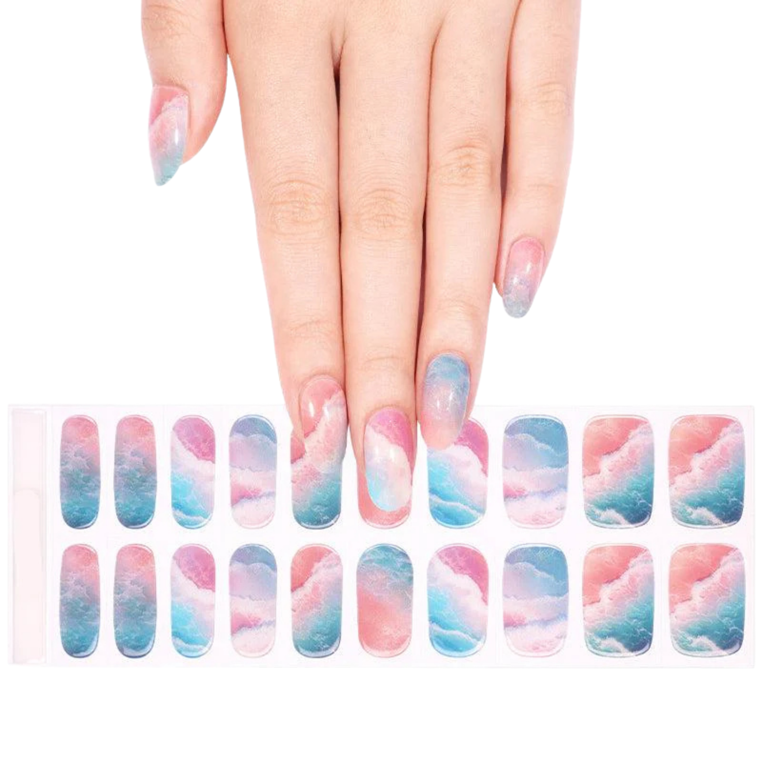 Uñas Gel Semi Curado Manicure - Marmoleado Rosado y Celeste Pastel - CANDY-3