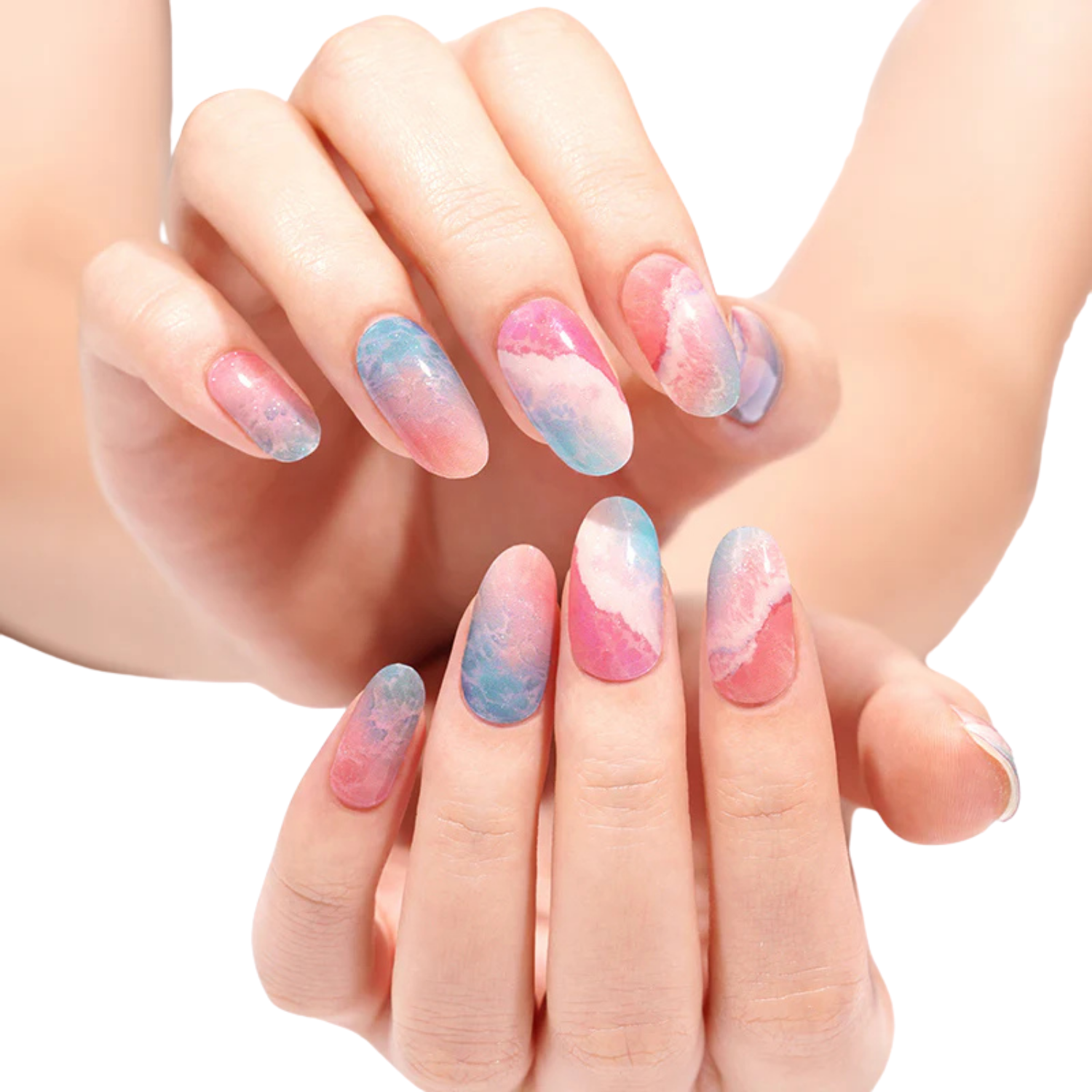 Uñas Gel Semi Curado Manicure - Marmoleado Rosado y Celeste Pastel - CANDY-4