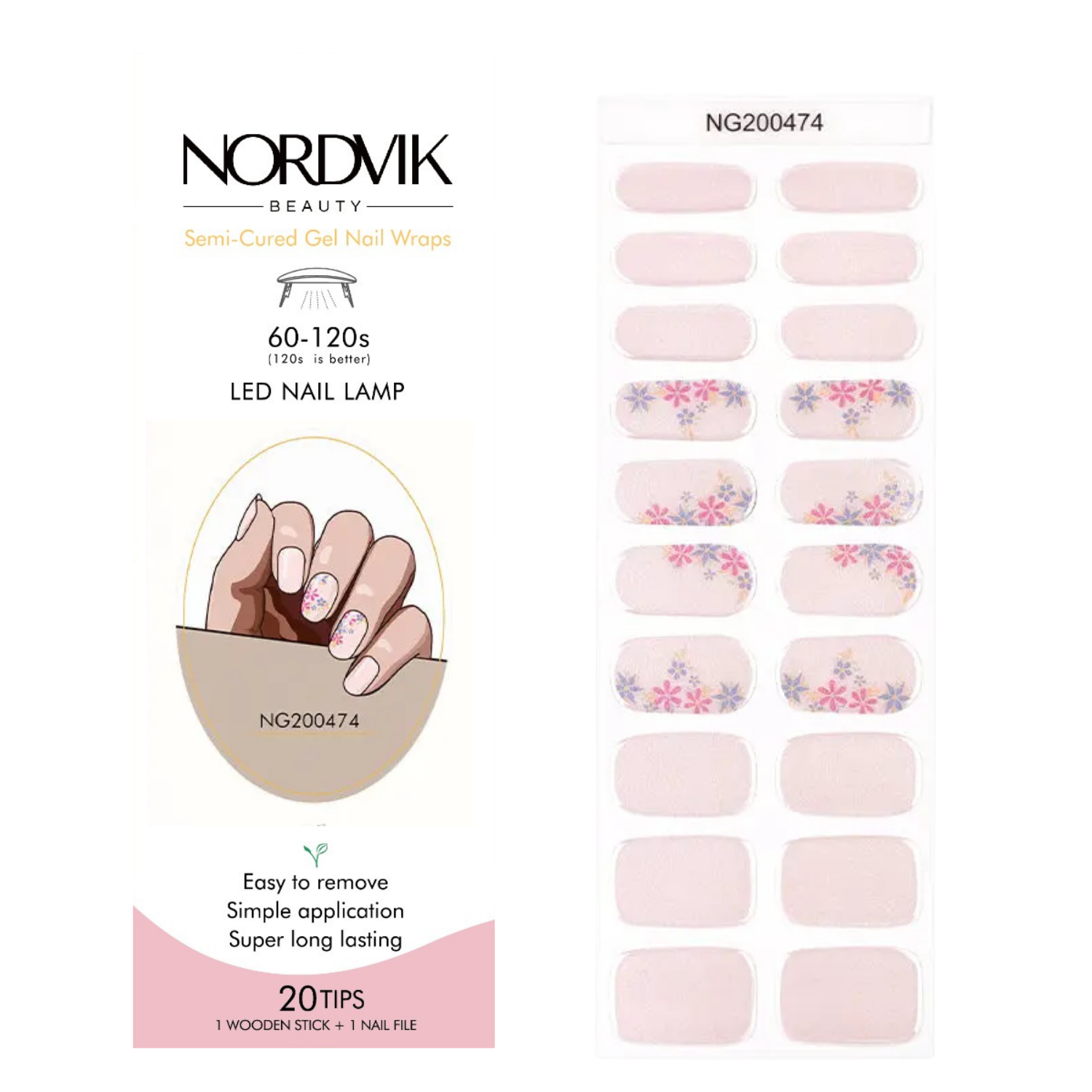 Uñas Gel Semi Curado Manicure - Rosa pálido perlado y Flores Lilas -2