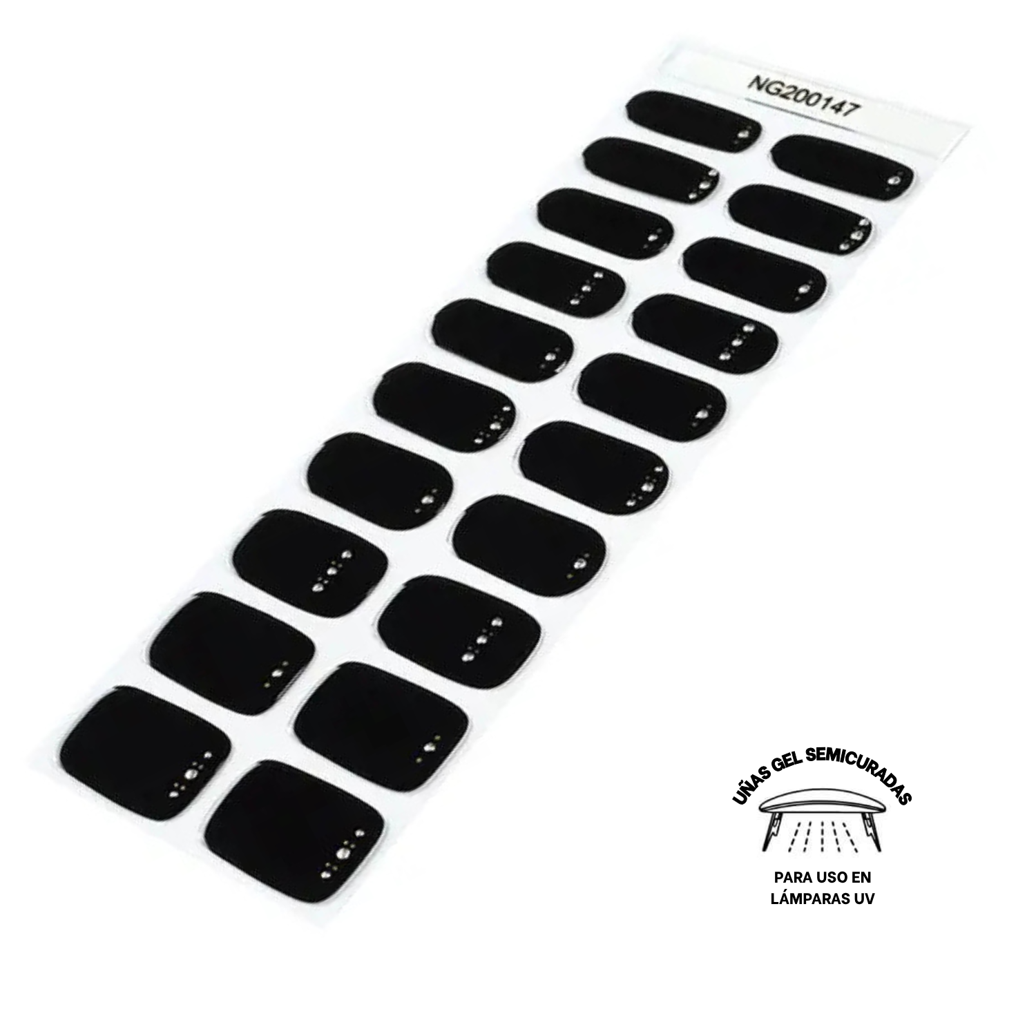 Uñas Gel Semicurado, Negro Corona Brillo, Sticker Lampara Uv-2