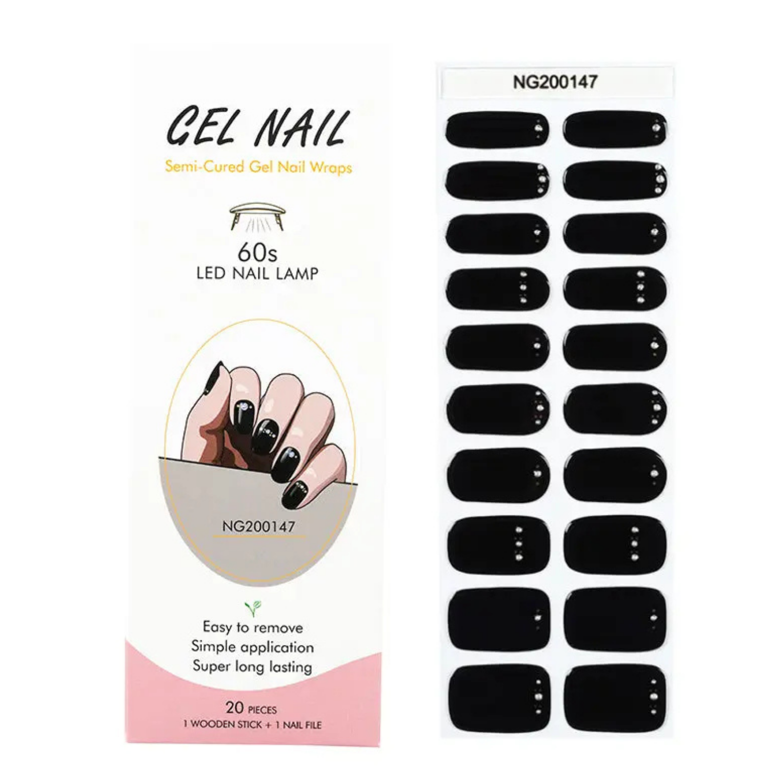 Uñas Gel Semicurado, Negro Corona Brillo, Sticker Lampara Uv-3