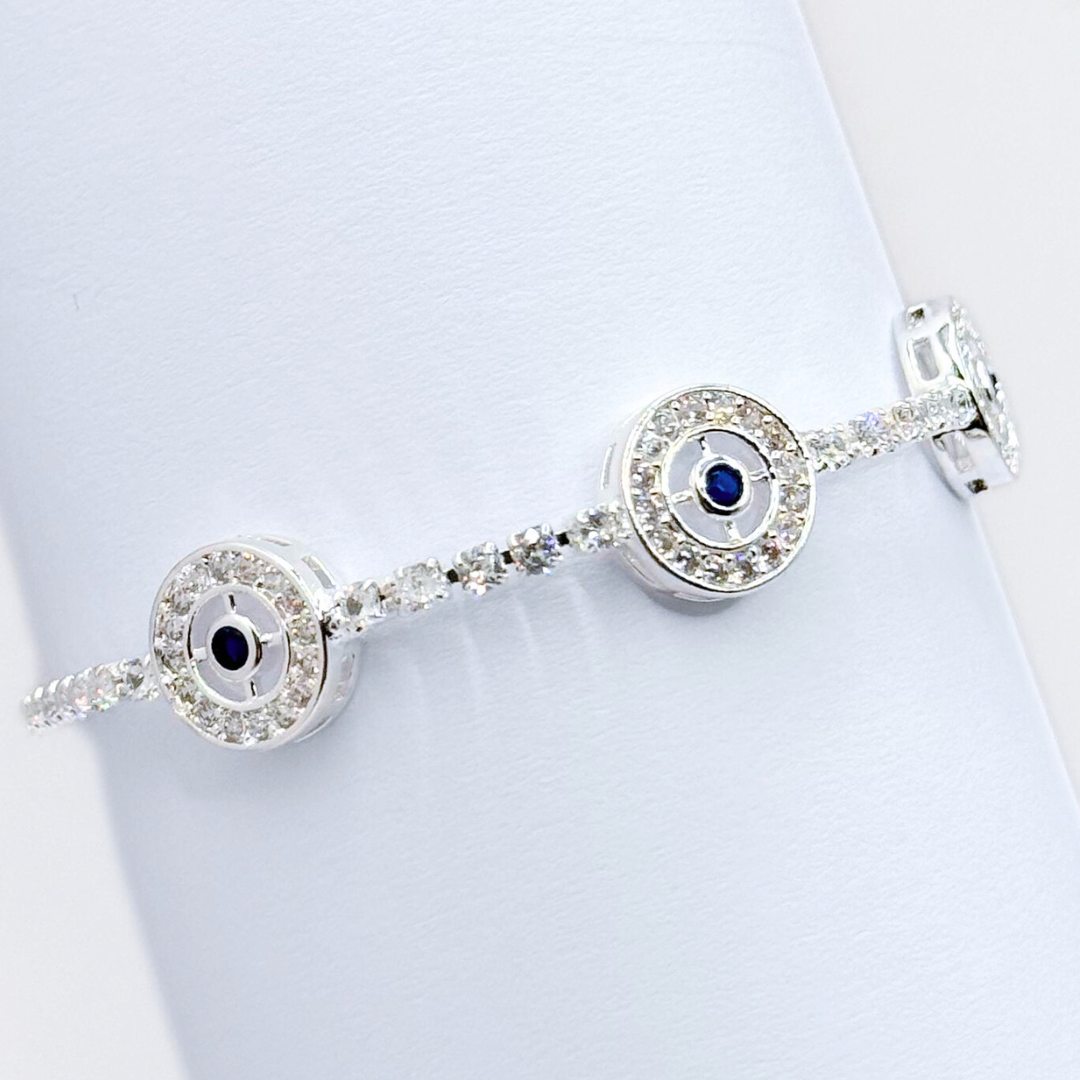 Pulsera Triple Ojo Turco en Plata 925 con Detalle de Circón Blanco - Energía Protectora-4