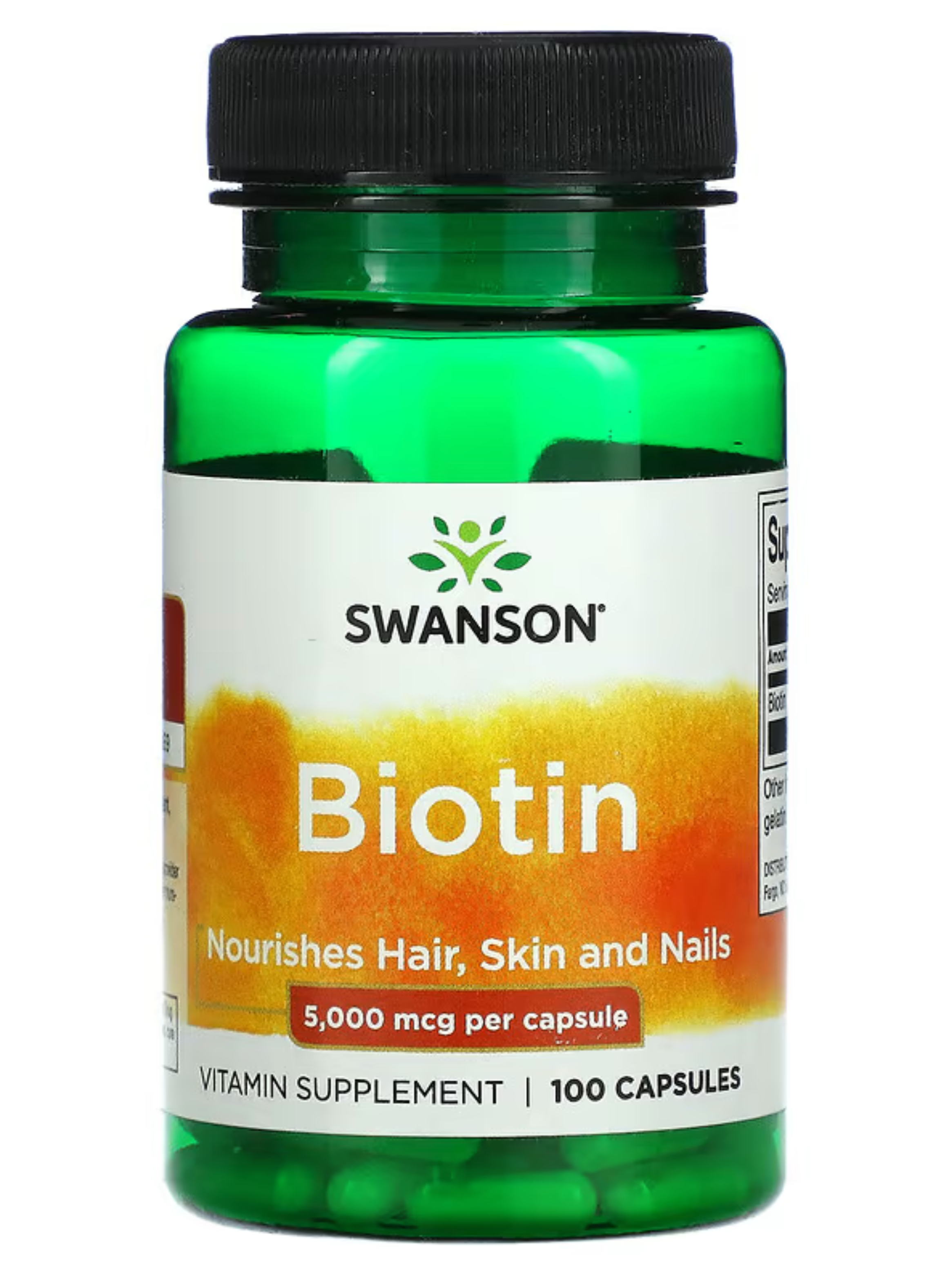 Biotina, 5000 mcg, 100 cápsulas, Nutre el cabello, la piel y las uñas.-0