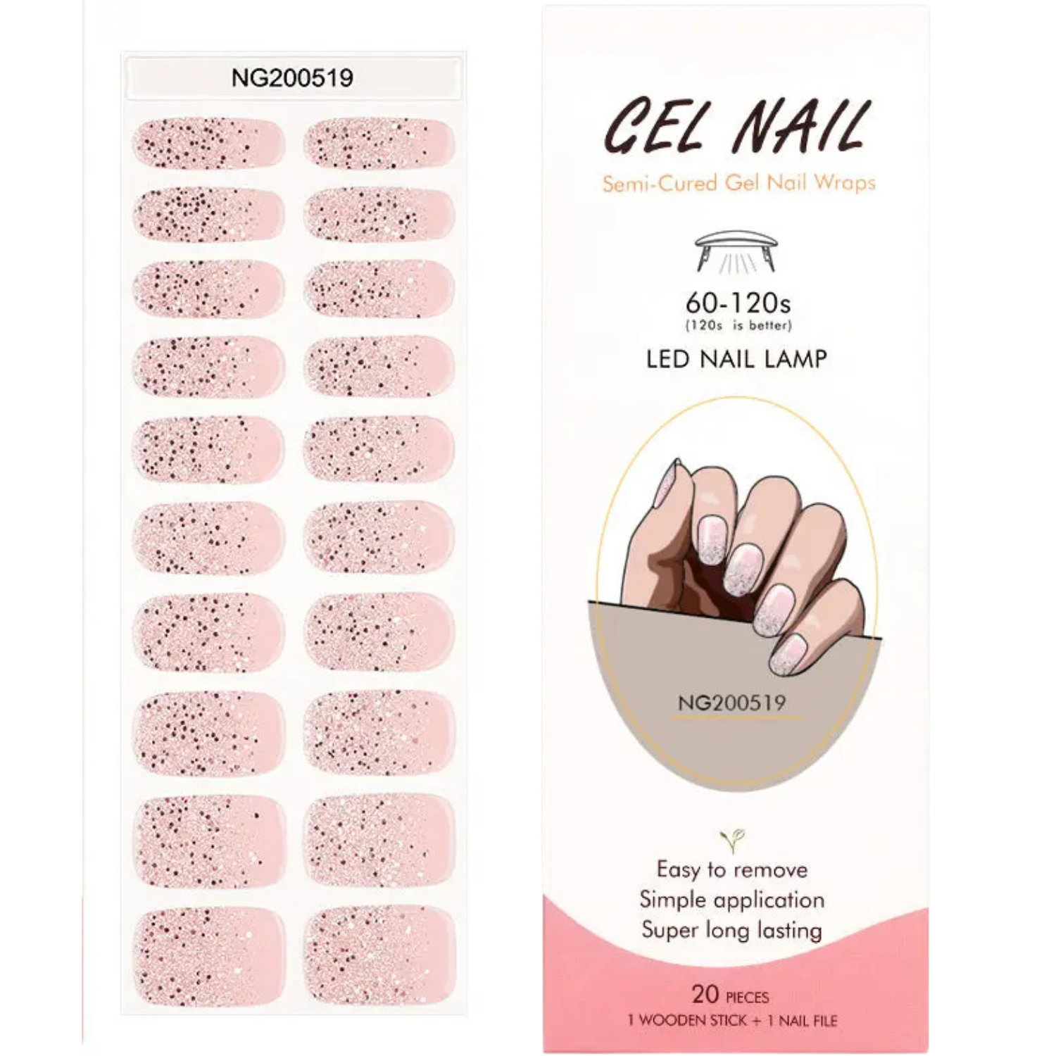 Uñas Gel Semi Curado, Pink Stardust, Sticker Para Lampara Uv-0