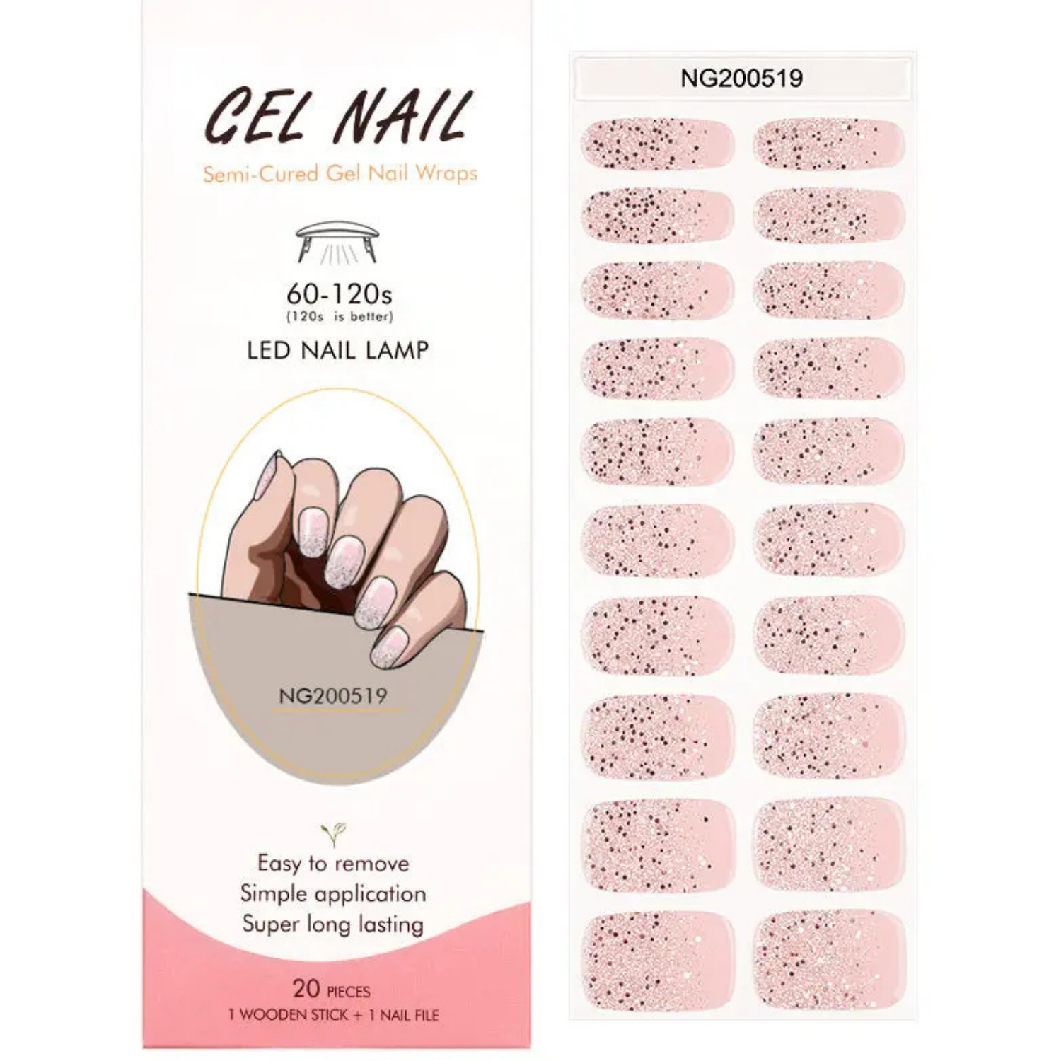 Uñas Gel Semi Curado, Pink Stardust, Sticker Para Lampara Uv-4