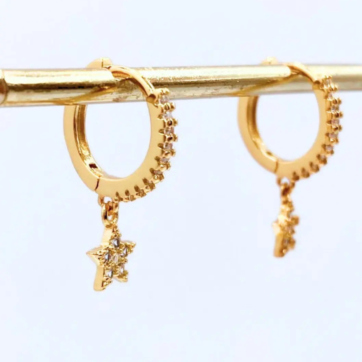 Argollas Colgante Estrella Plata925 Oro 24k Circ n Blanco-2