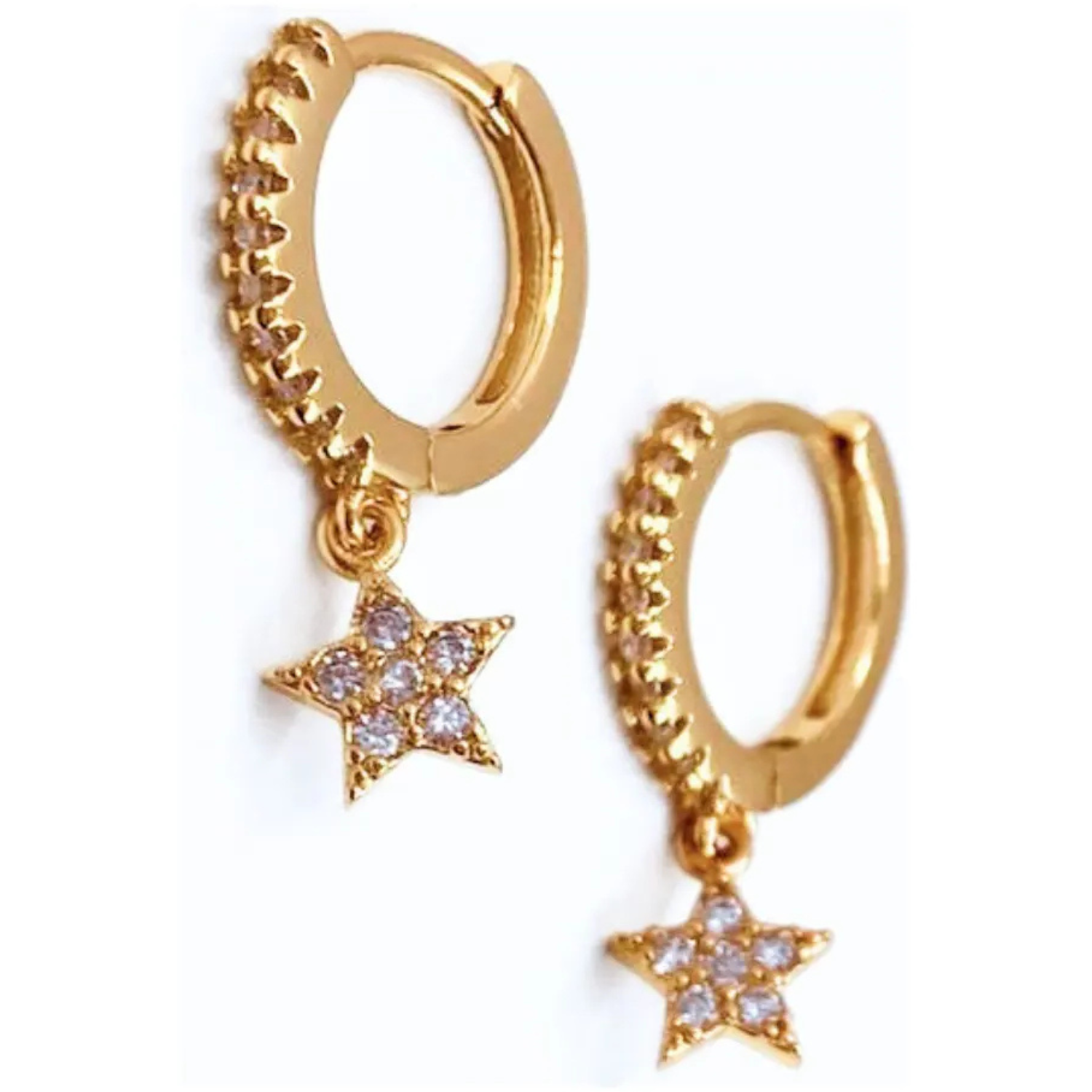Argollas Colgante Estrella Plata925 Oro 24k Circ n Blanco-3