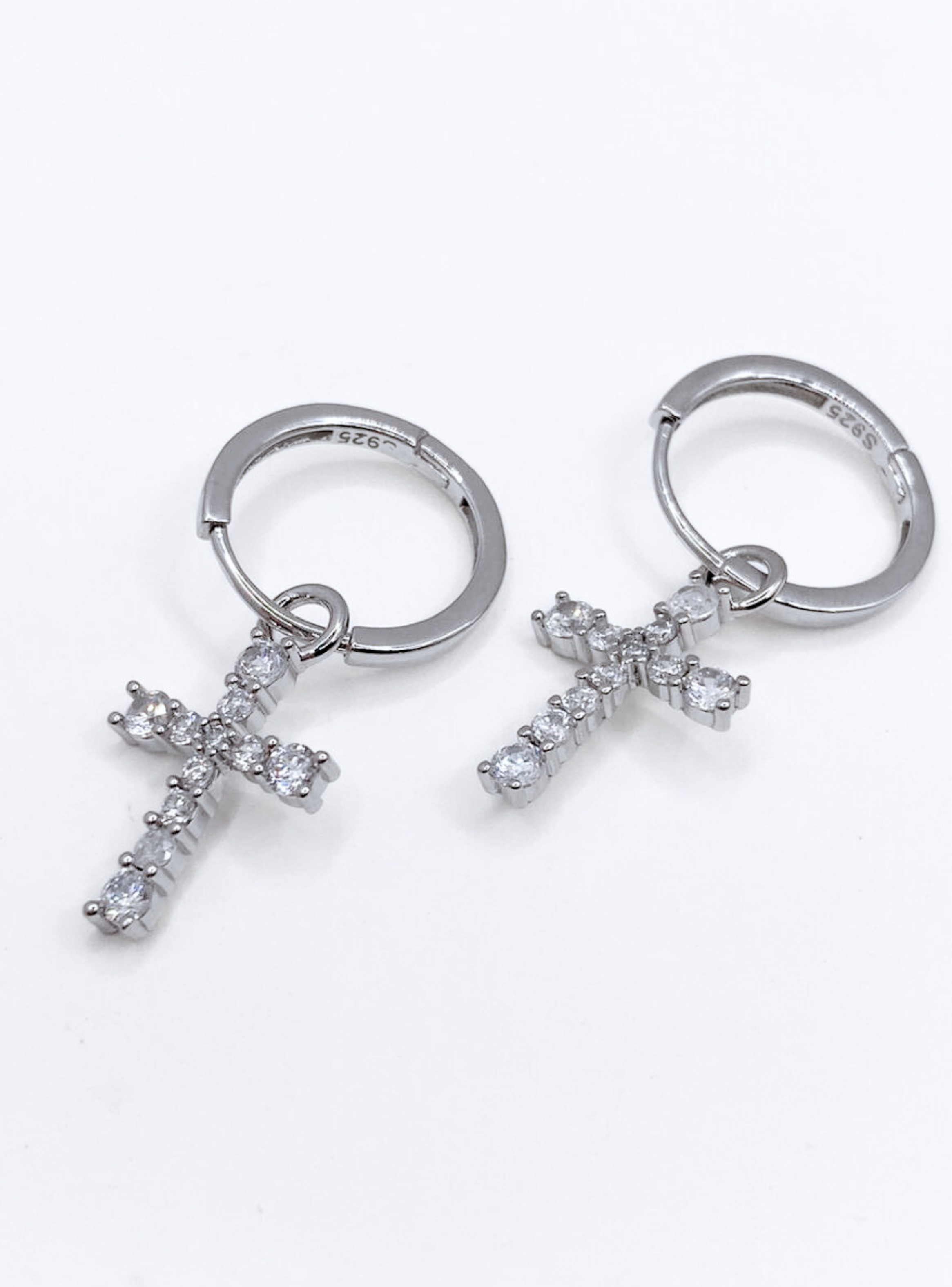 Aros Argollas Colgantes Cruz, Circones Blancos-2