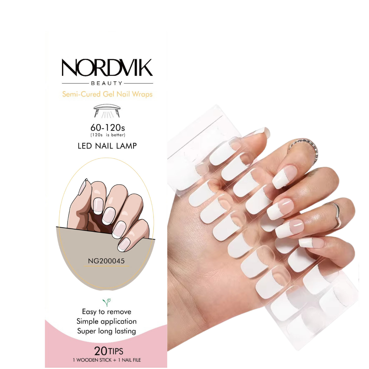 Uñas Gel Semi Curado Manicure - Francesa con detalle línea plateada-5