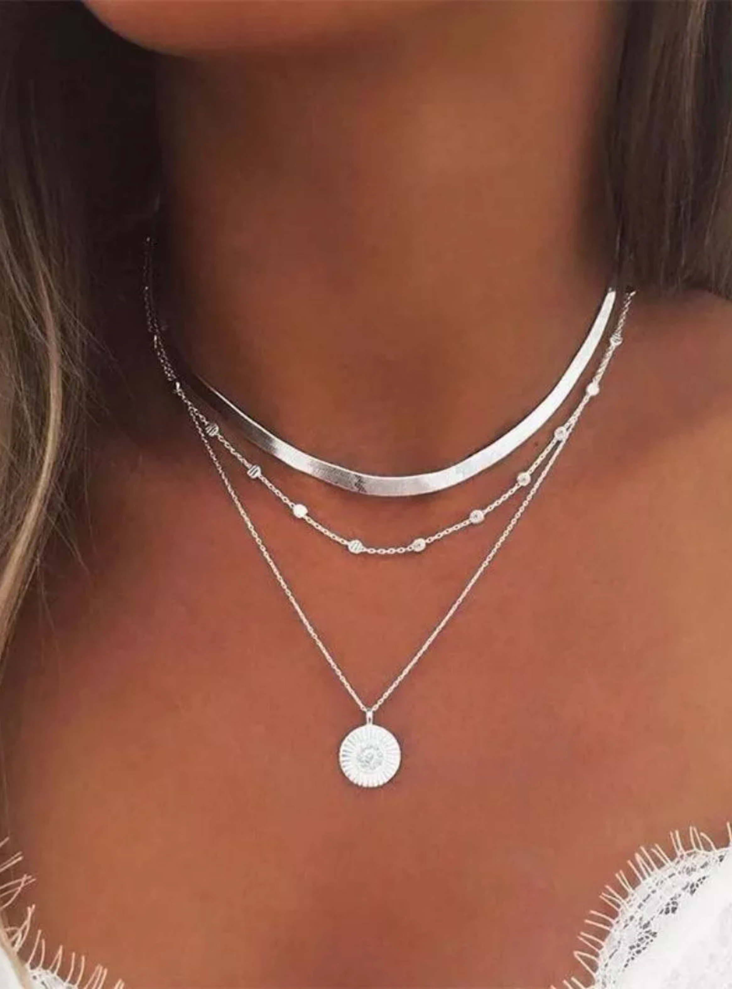 Collar Choker Triple en Plata 925. Monedita de Sol-3