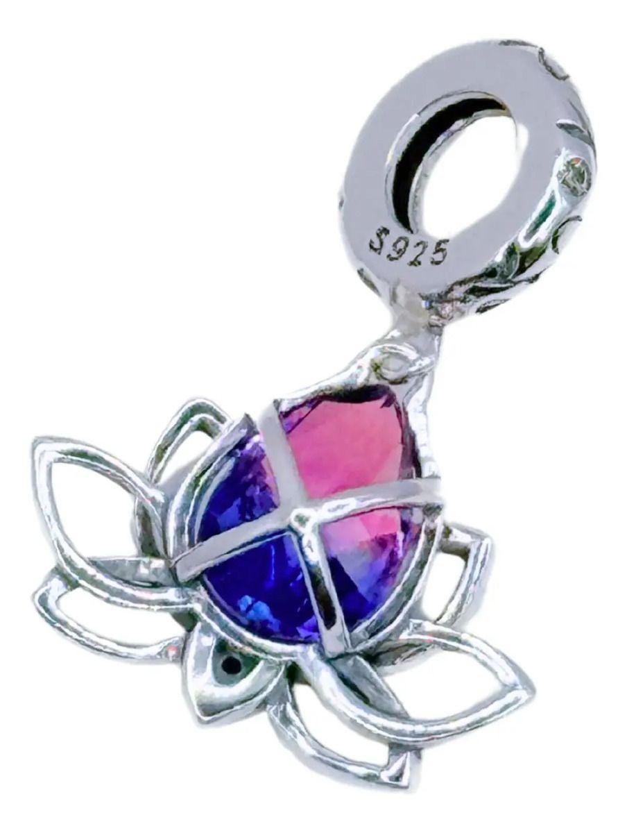 Charm Colgante Flor De Loto, Plata 925, Pulsera Plateado-0