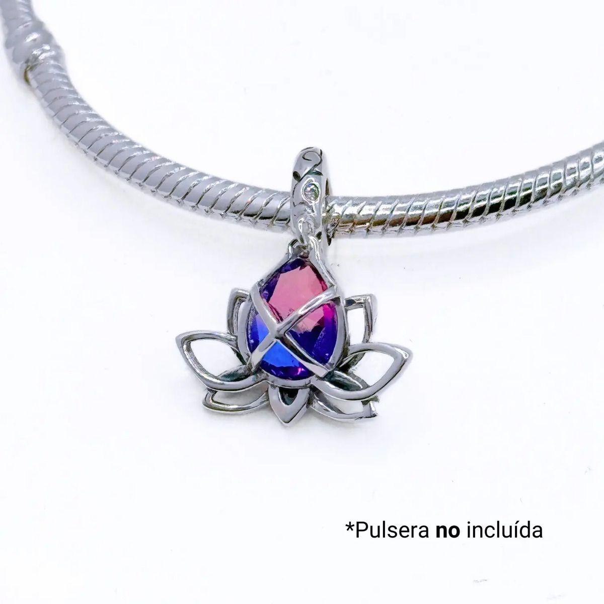 Charm Colgante Flor De Loto, Plata 925, Pulsera Plateado-1