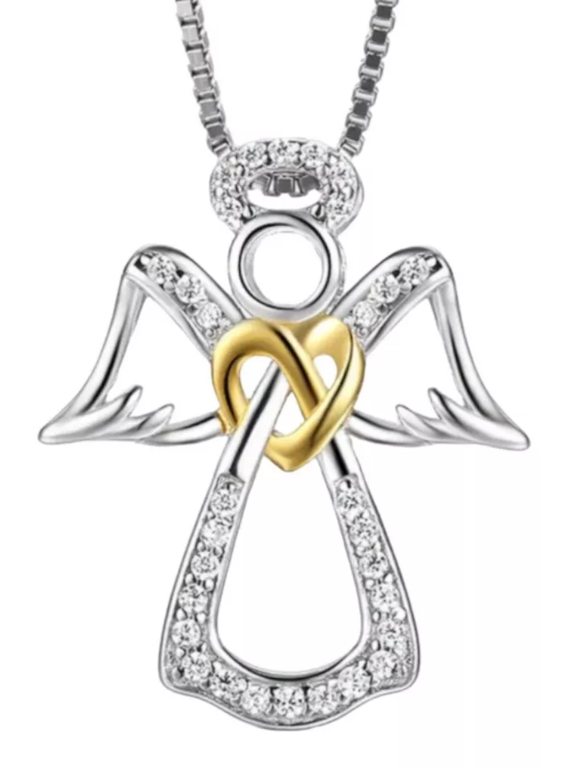 Collar Ángel de la Guarda en Plata 925 y Corazón de Oro 18k -0