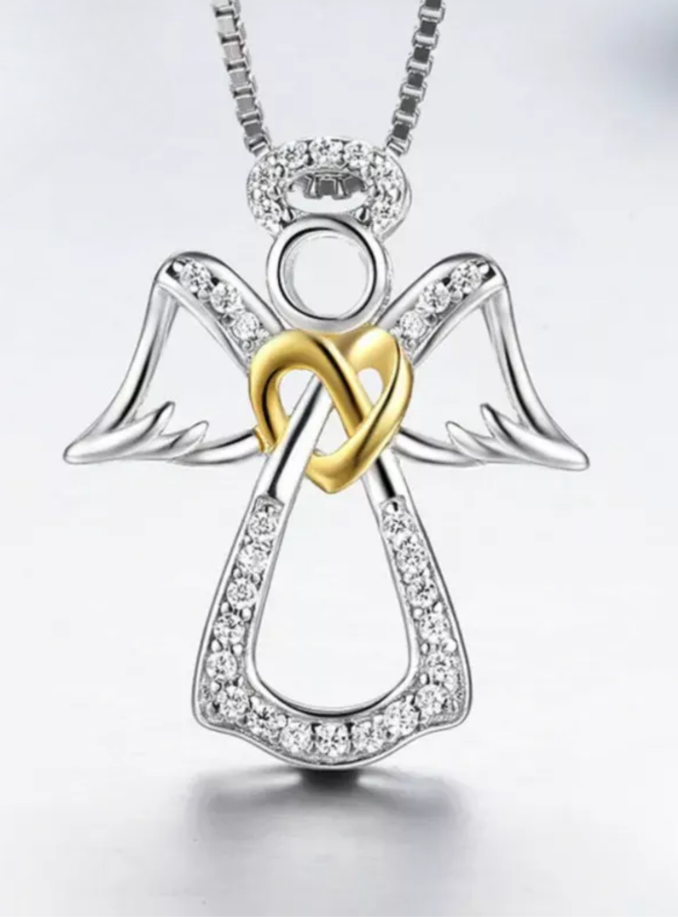 Collar Ángel de la Guarda en Plata 925 y Corazón de Oro 18k -1