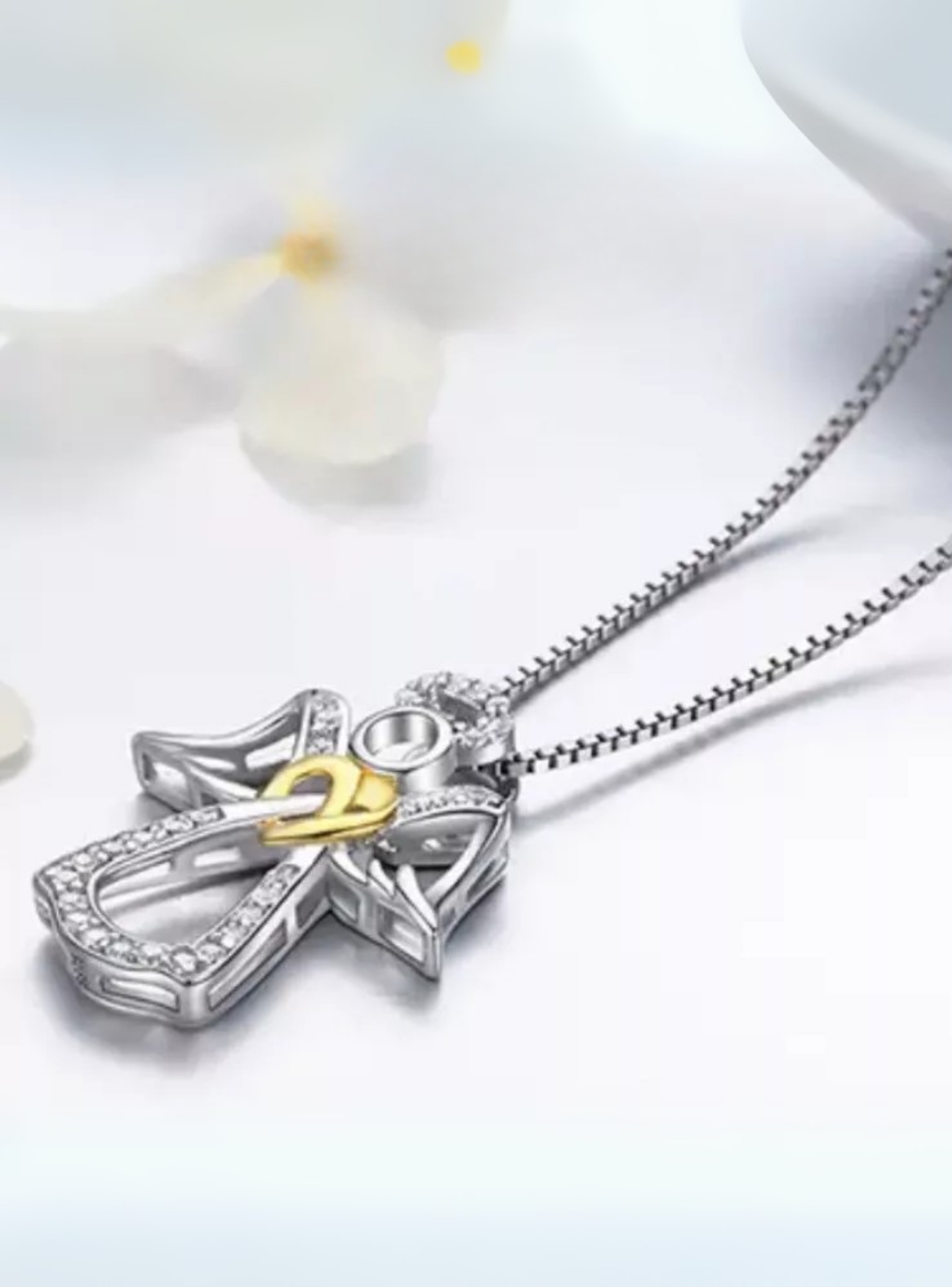 Collar Ángel de la Guarda en Plata 925 y Corazón de Oro 18k -2