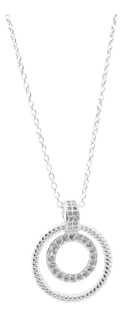 Collar Doble Argolla, Zirconita Aaa Blanca, Plata925, Regalo Plateado-0