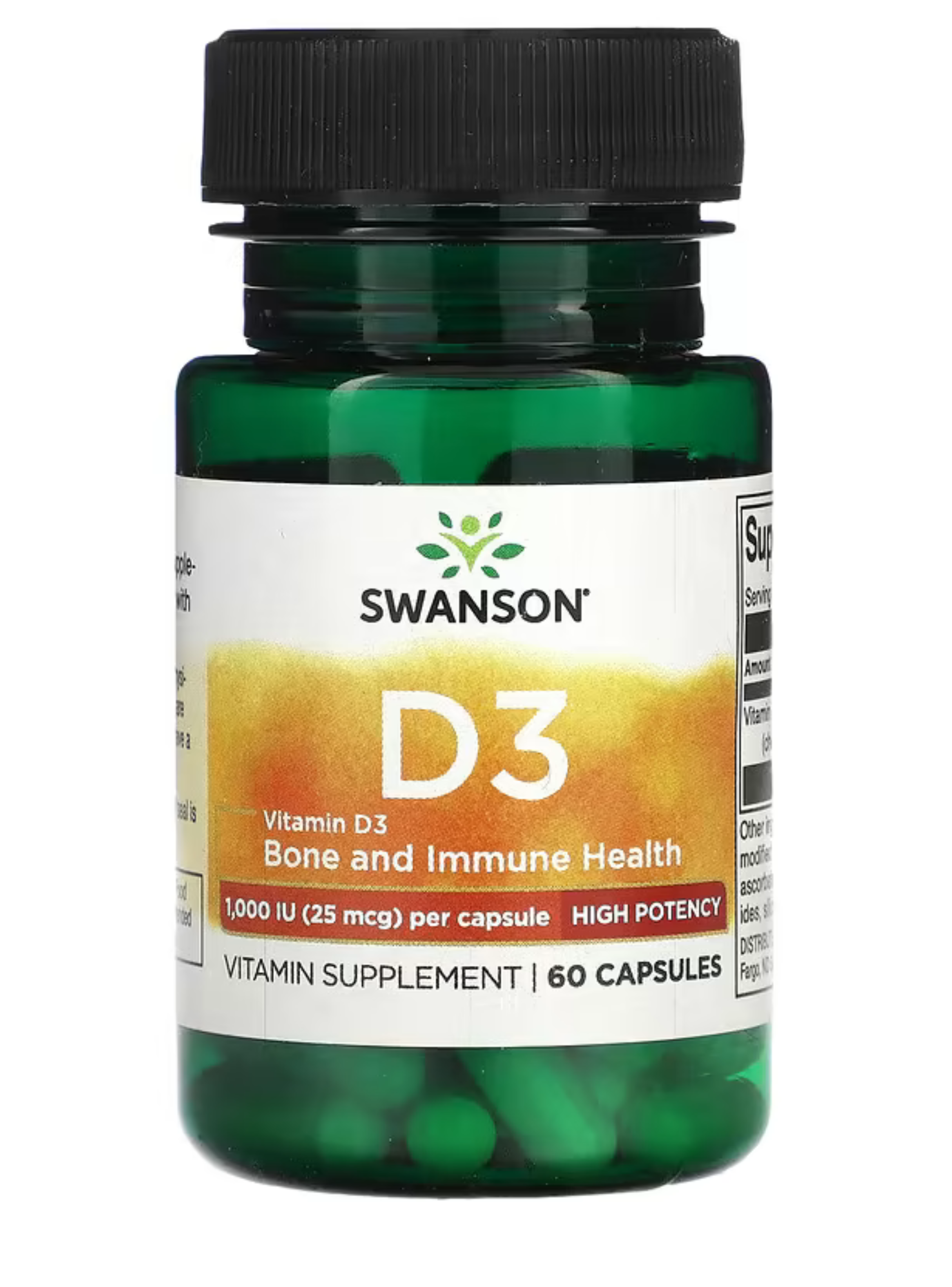 Vitamina D3, 25 mcg (1000 UI), 60 cápsulas, Salud ósea e inmunitaria-0