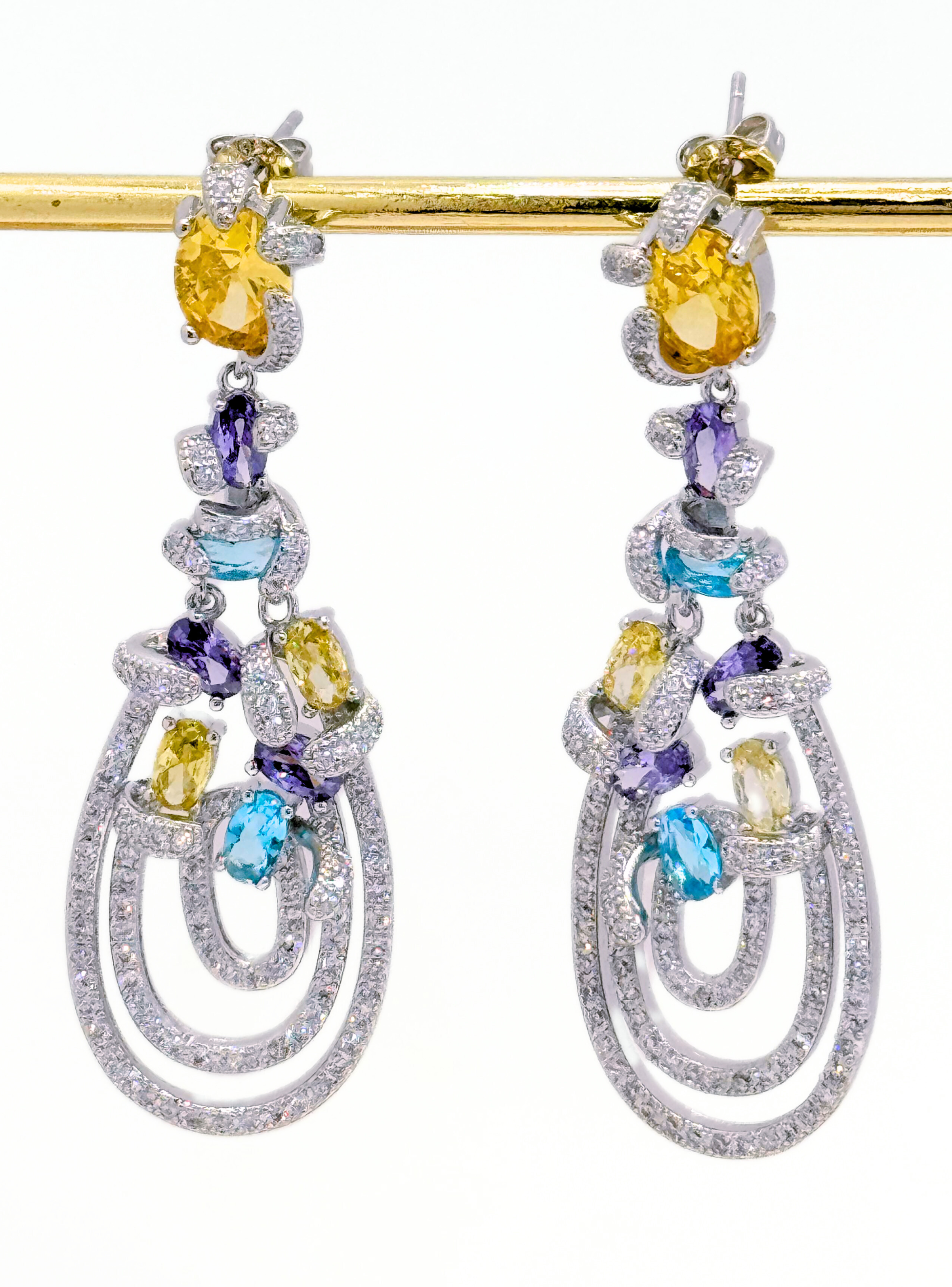 Aros De Fiesta, Circonitas Colores, Plateados, Matrimonio, Graduación o Regalo-5
