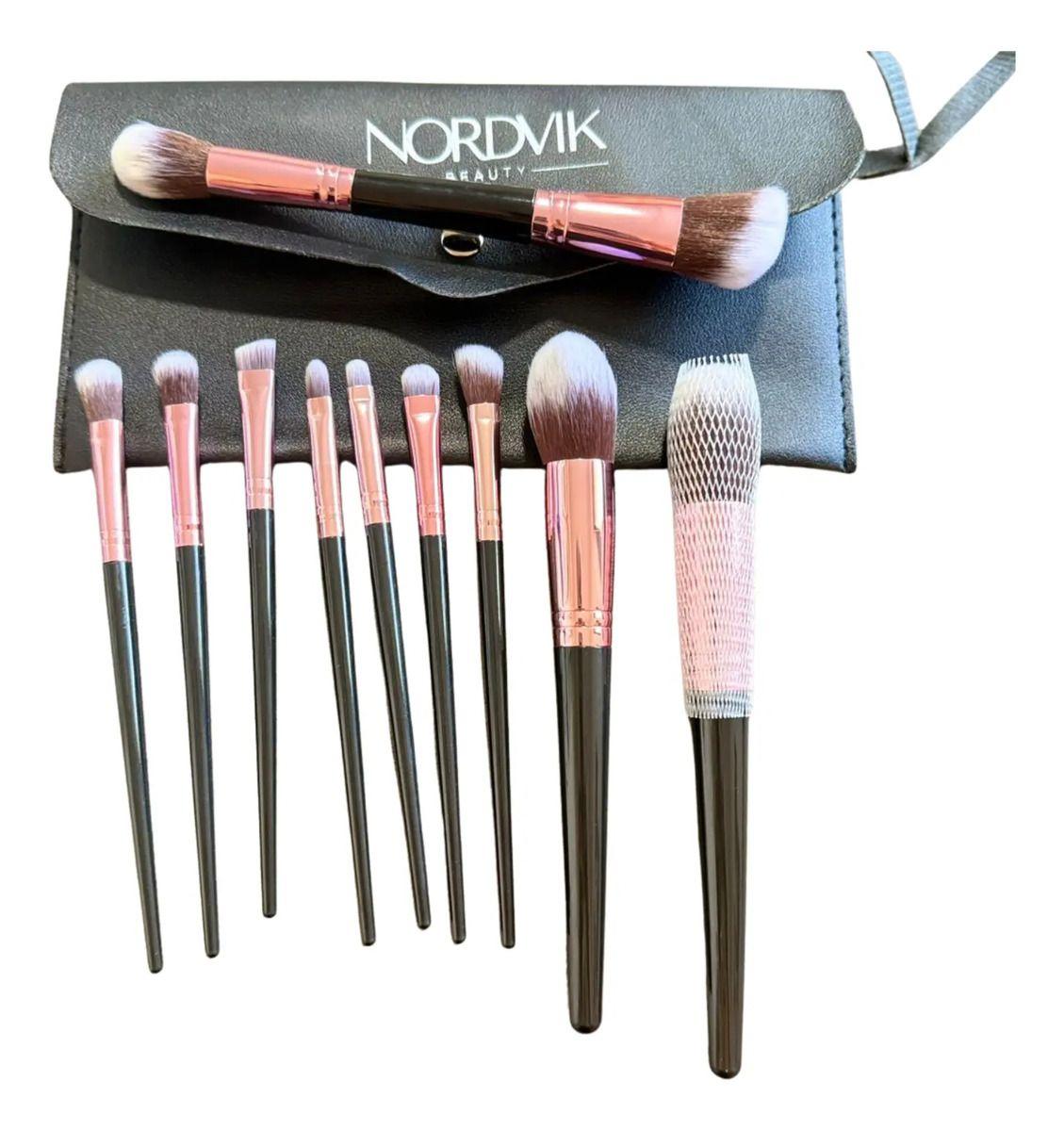 Set 10 Brochas De Maquillaje Con Estuche Nordvik London Negro-1