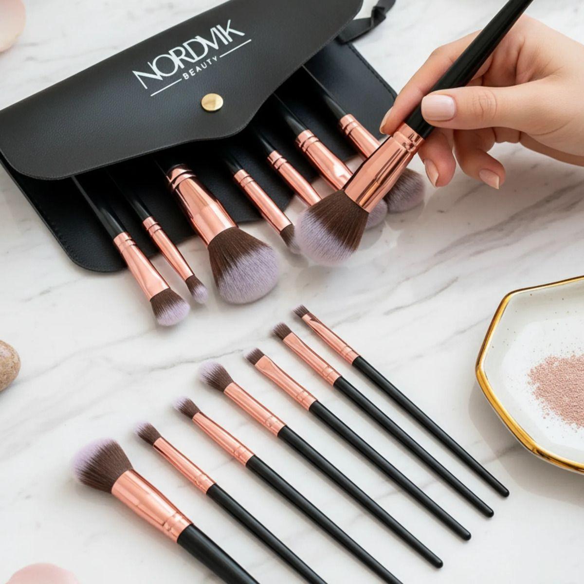 Set 10 Brochas De Maquillaje Con Estuche Nordvik London Negro-2