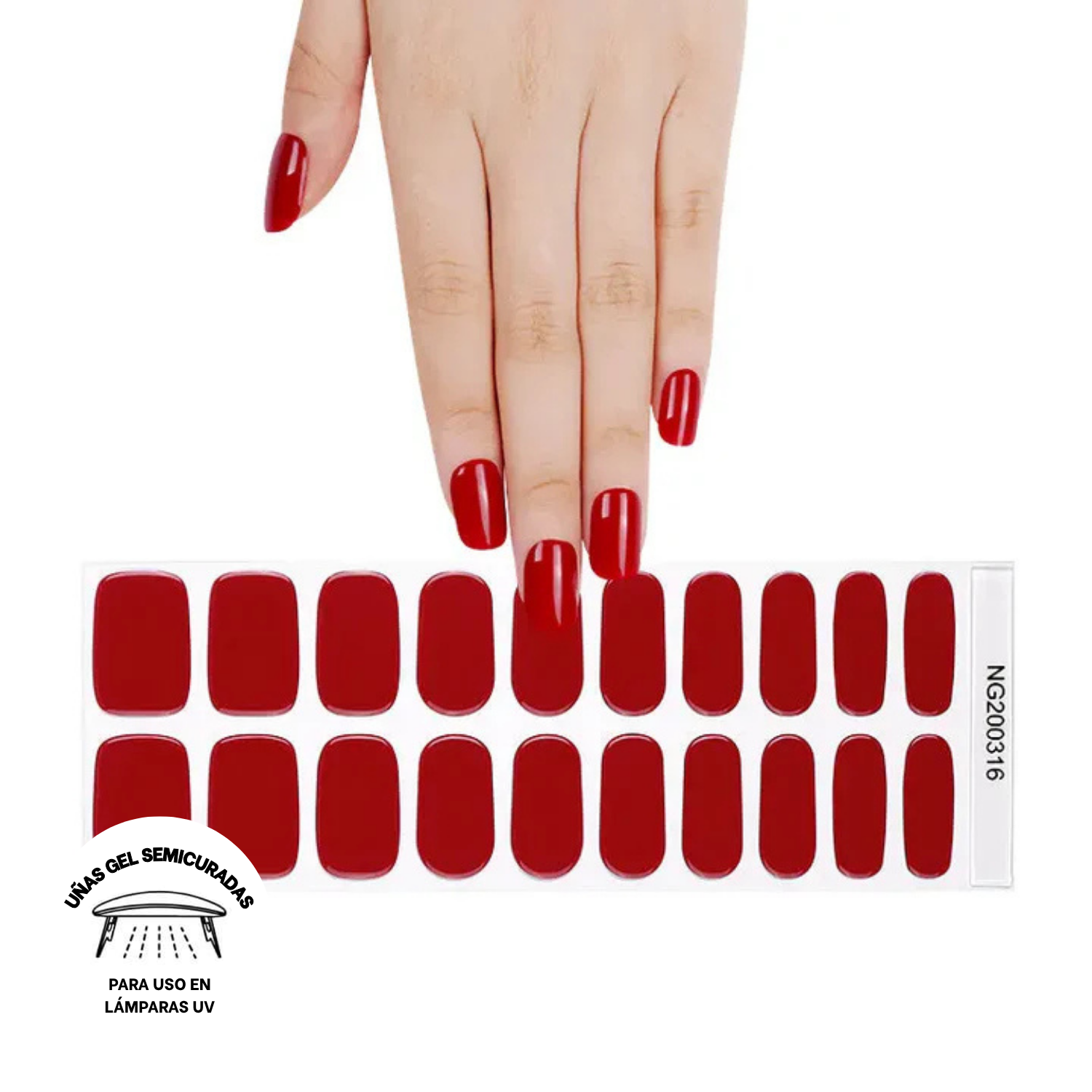  Uñas Gel Semi Curado, Sticker Para Lampara Uv, Rojo Italiano-2