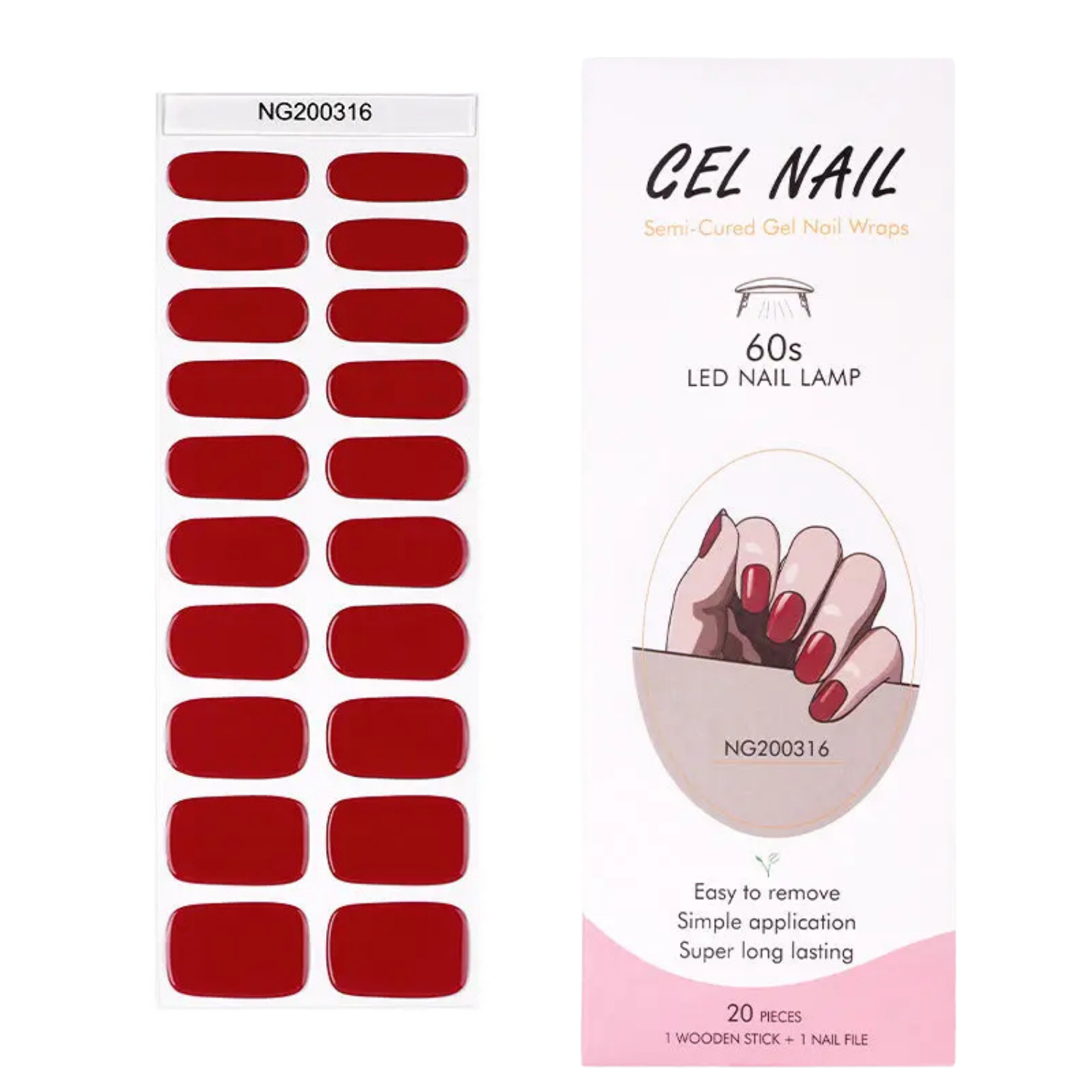  Uñas Gel Semi Curado, Sticker Para Lampara Uv, Rojo Italiano-3