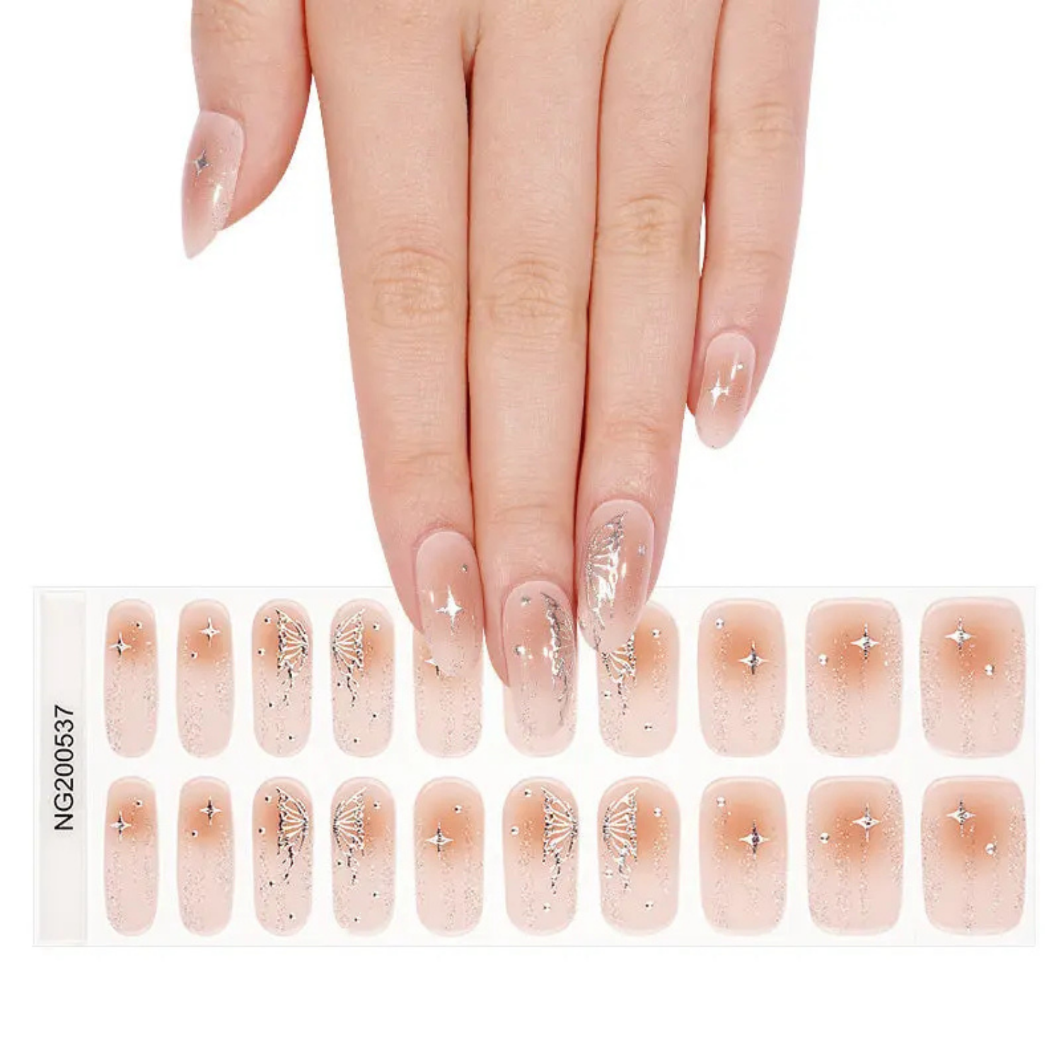 Uñas Gel Semi Curado Manicure - Mariposa Rockstar Plateada -3