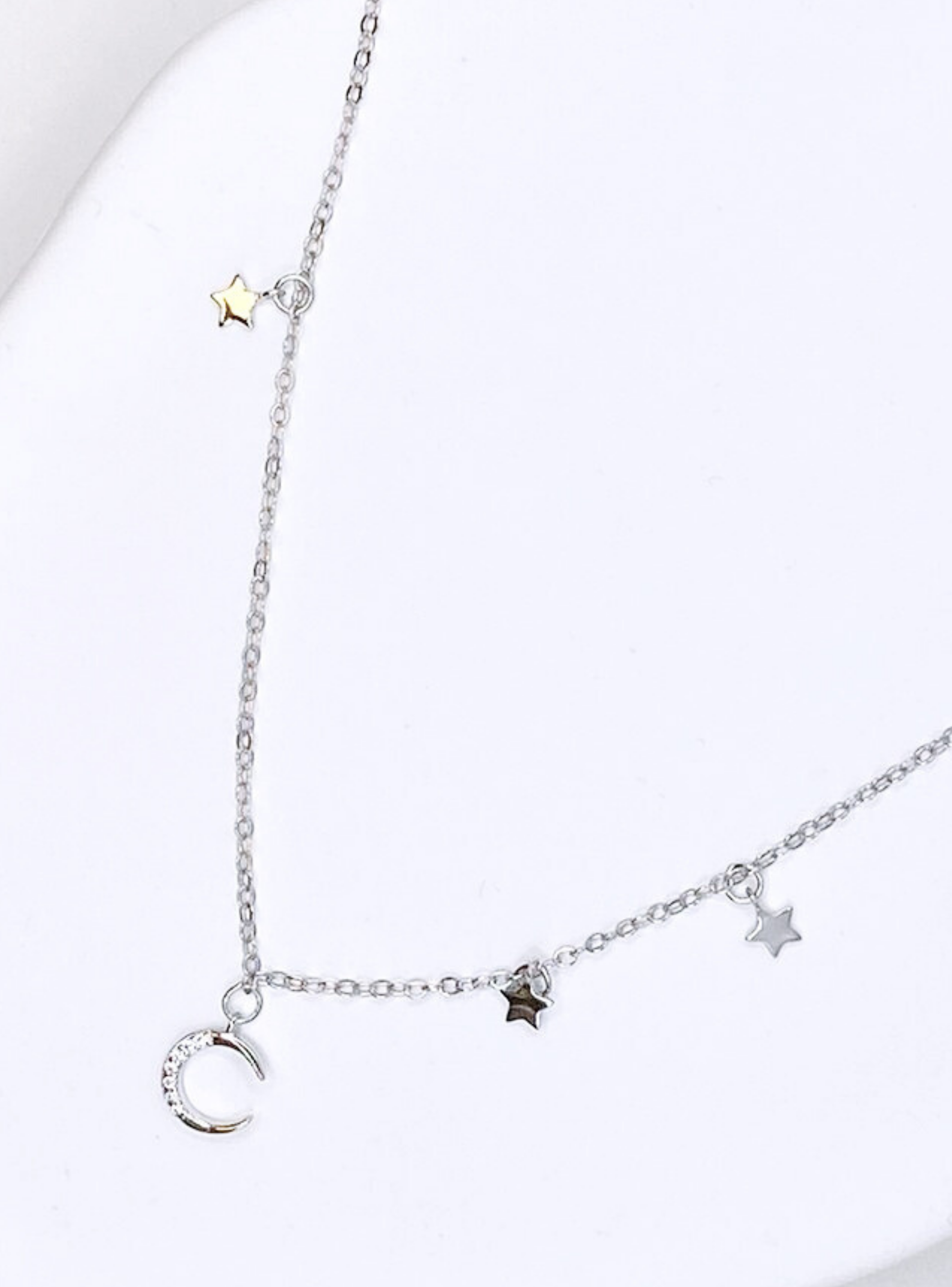 Collar Luna y Estrellas en Plata 925 con Circones Blancos-2