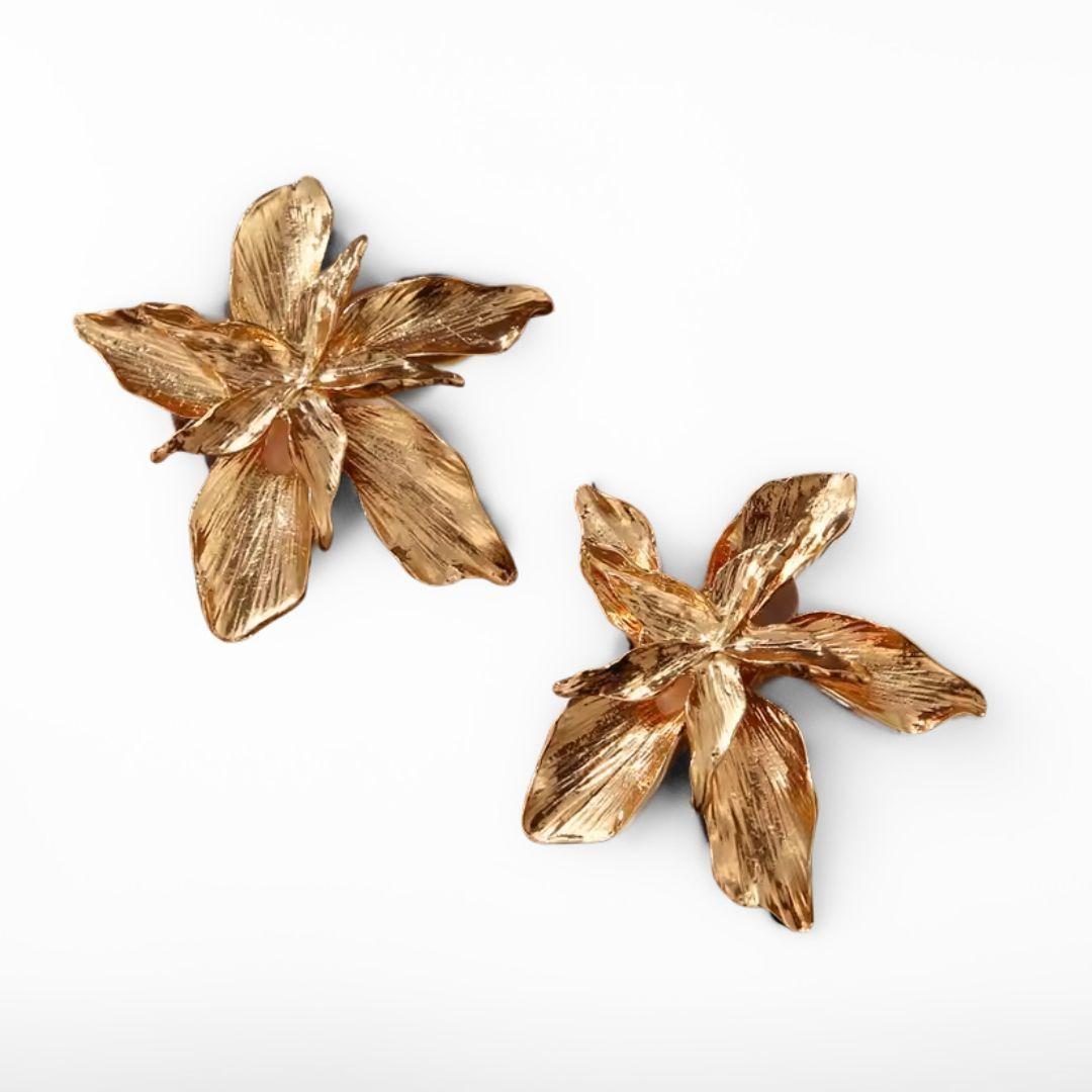 Aros Dorados Flor Vintage, Acero Inoxidable, 3.8 Cm, Fiesta-2