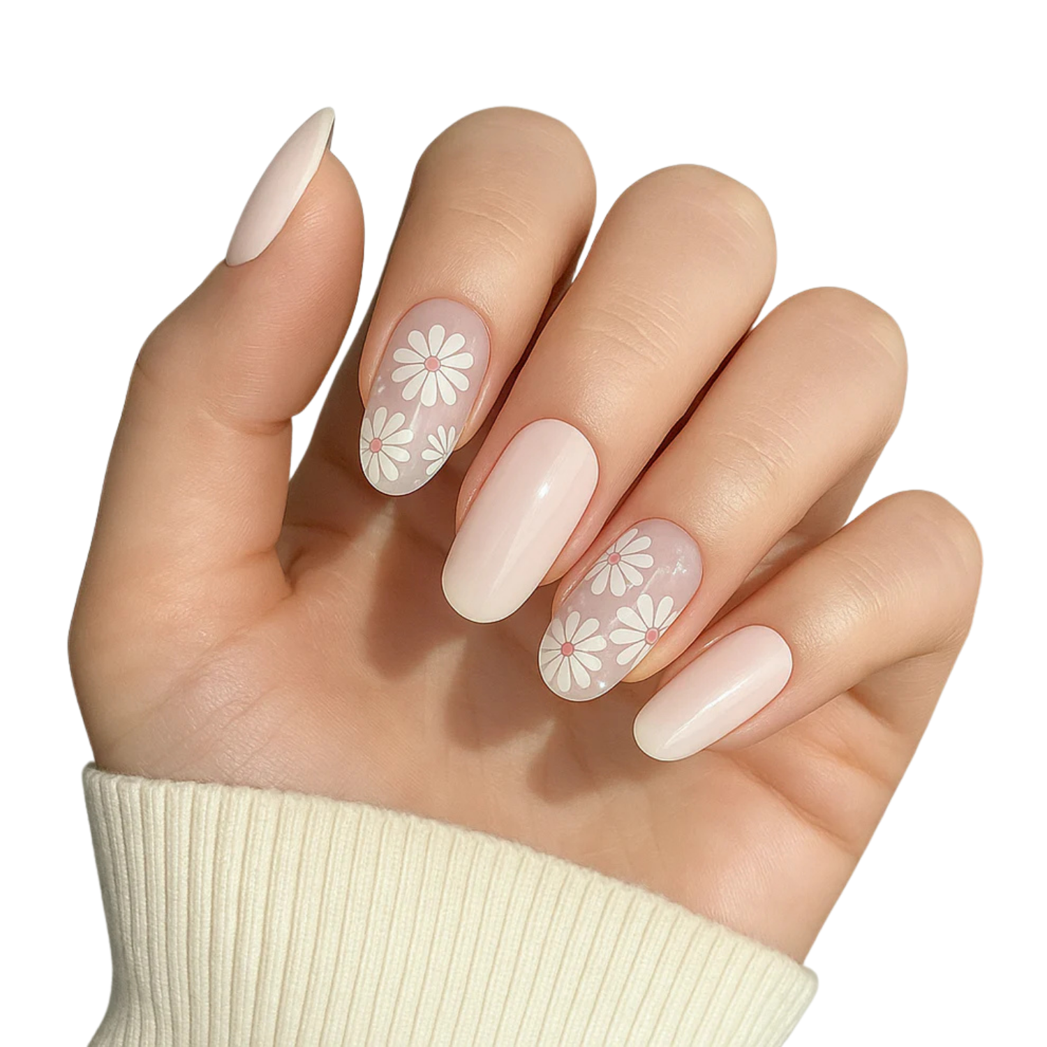 Uñas Gel Semi Curado Manicure -  Rosadas con Margaritas Blancas-4