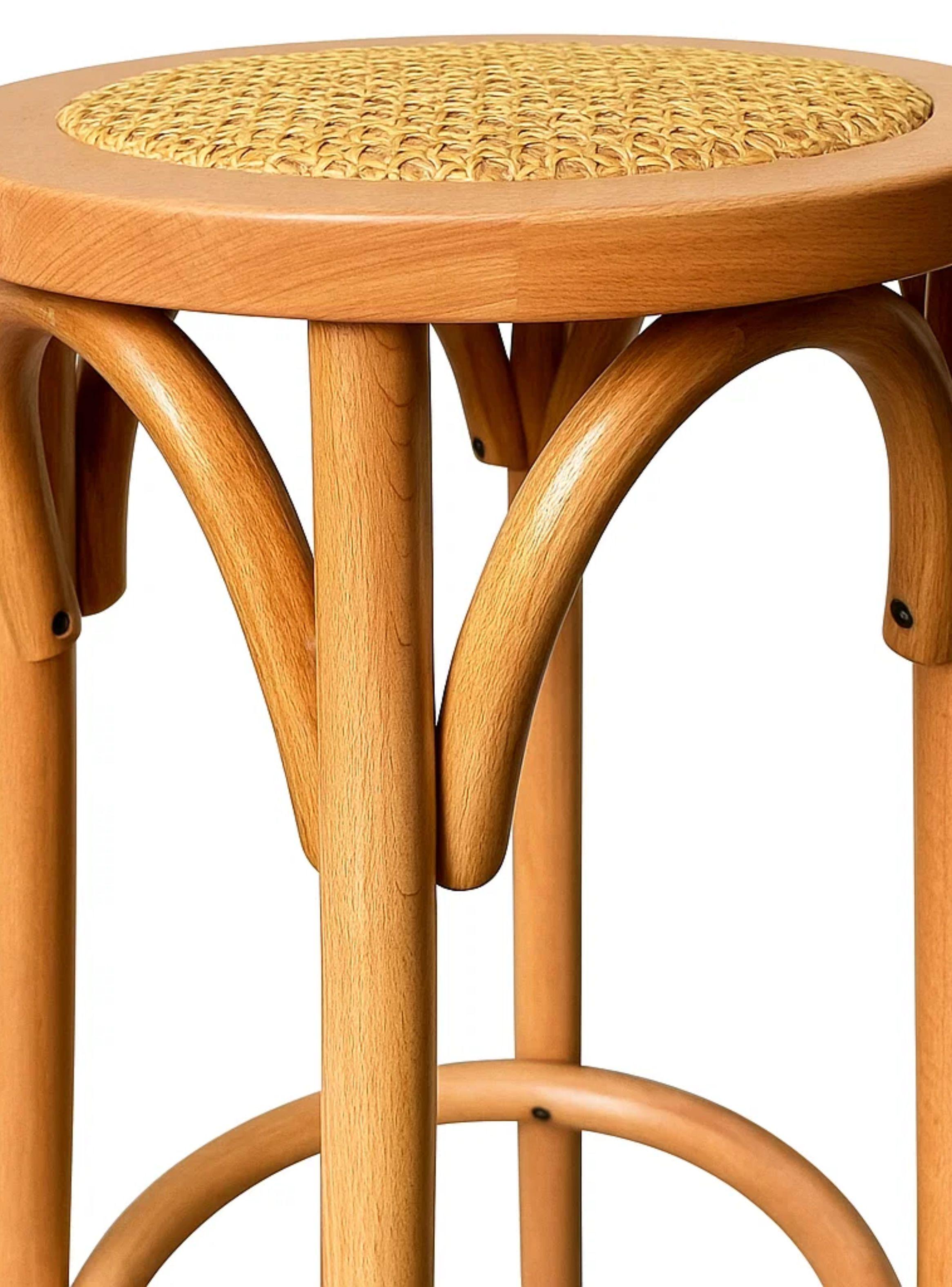 Banco Retro en Madera con Asiento Trenzado-2