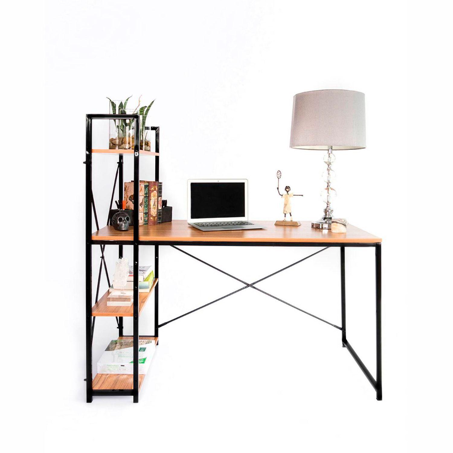 Escritorio Industrial Home Office con Repisas Oslo Madera Clara-2