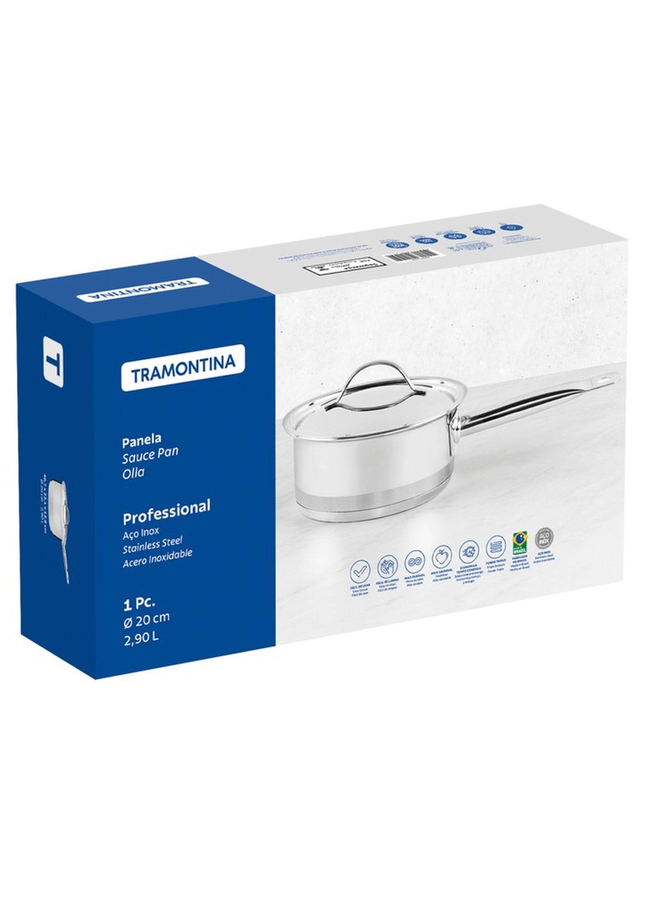 Olla Tramontina Professional de acero inoxidable fondo triple con tapa plana detalle satinado 20 cm-7