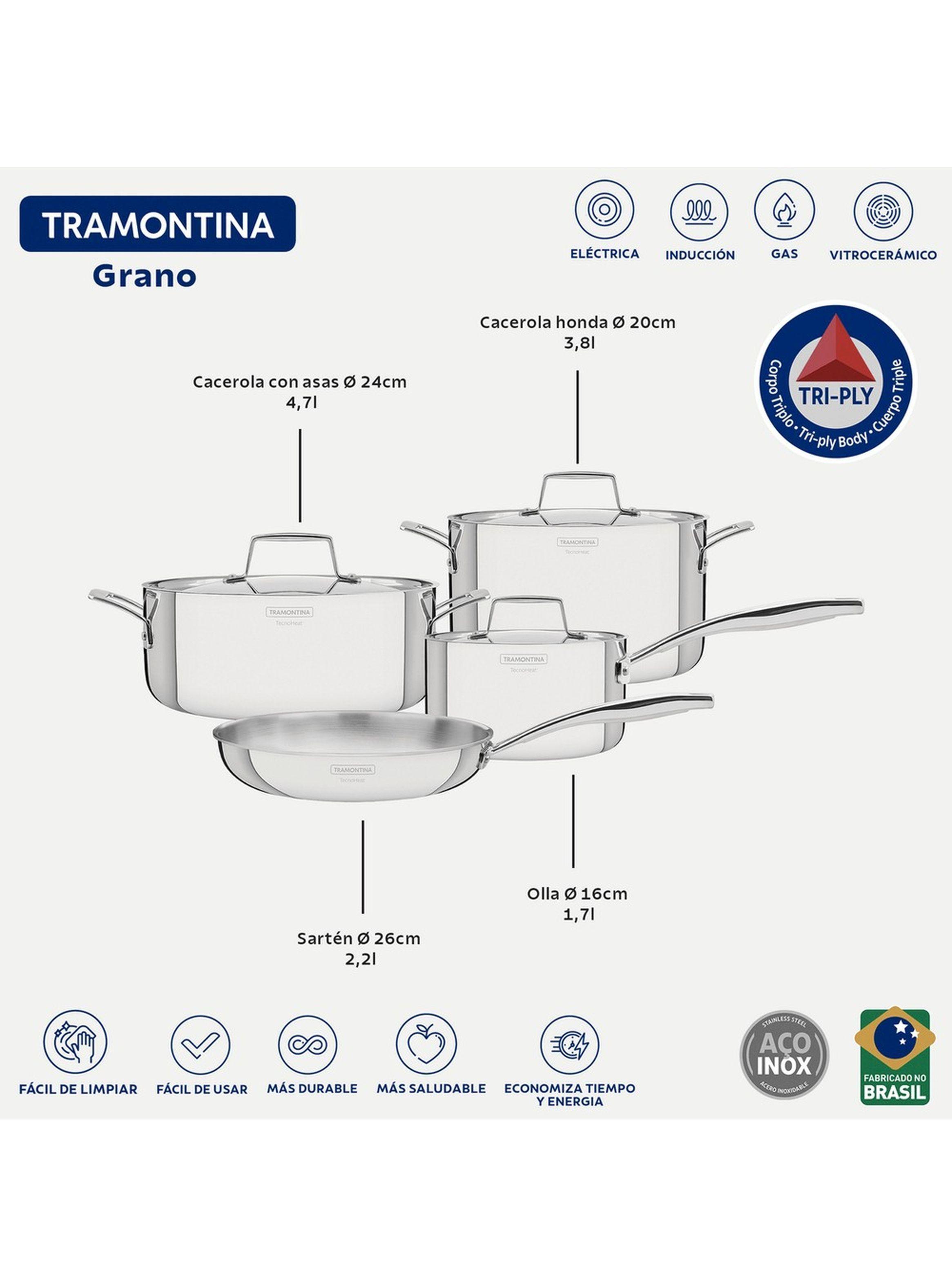 Bateria Tramontina Grano de acero inoxidable con cuerpo triple 4 piezas-1