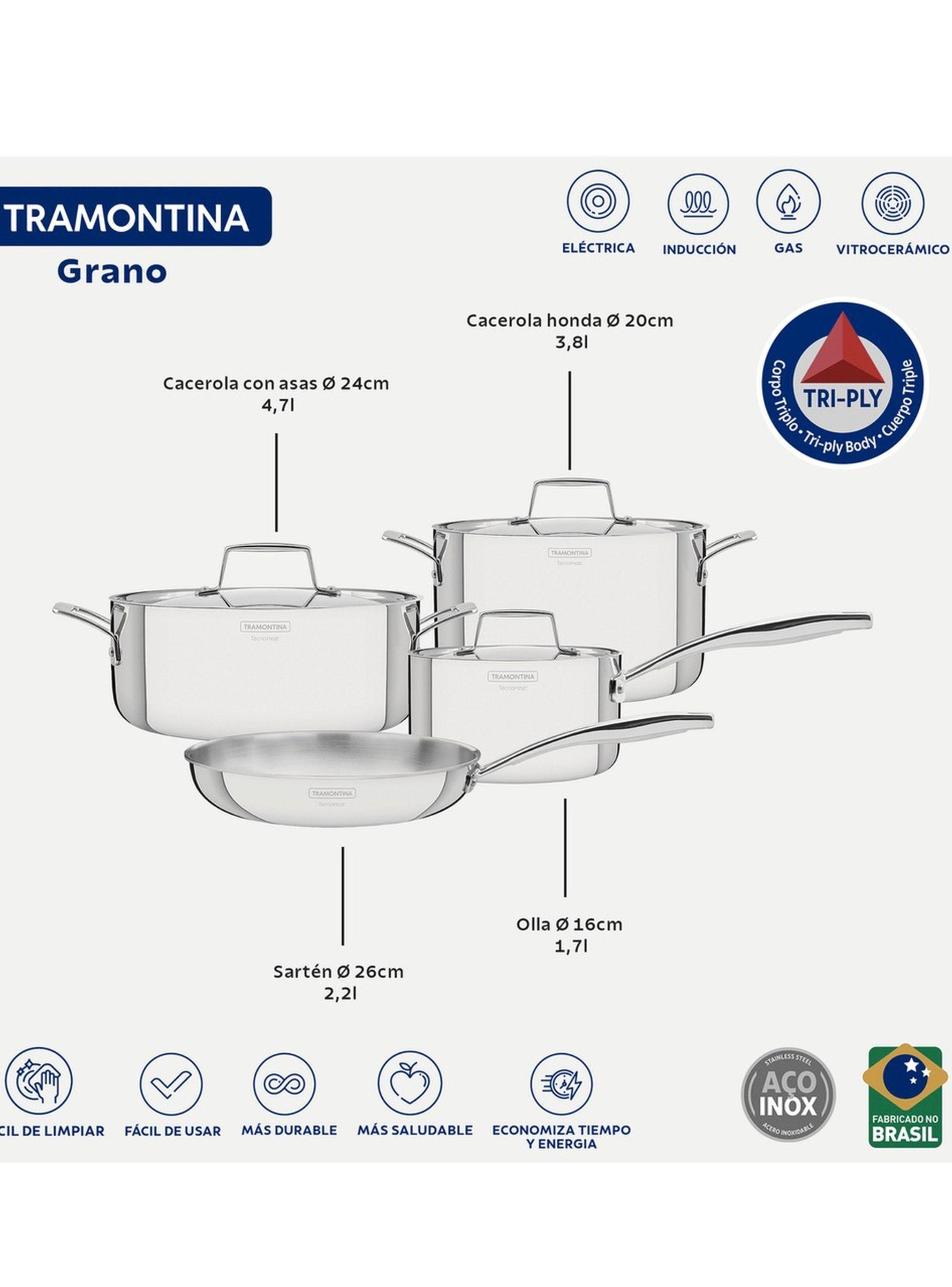 Bateria Tramontina Grano de acero inoxidable con cuerpo triple 4 piezas-6