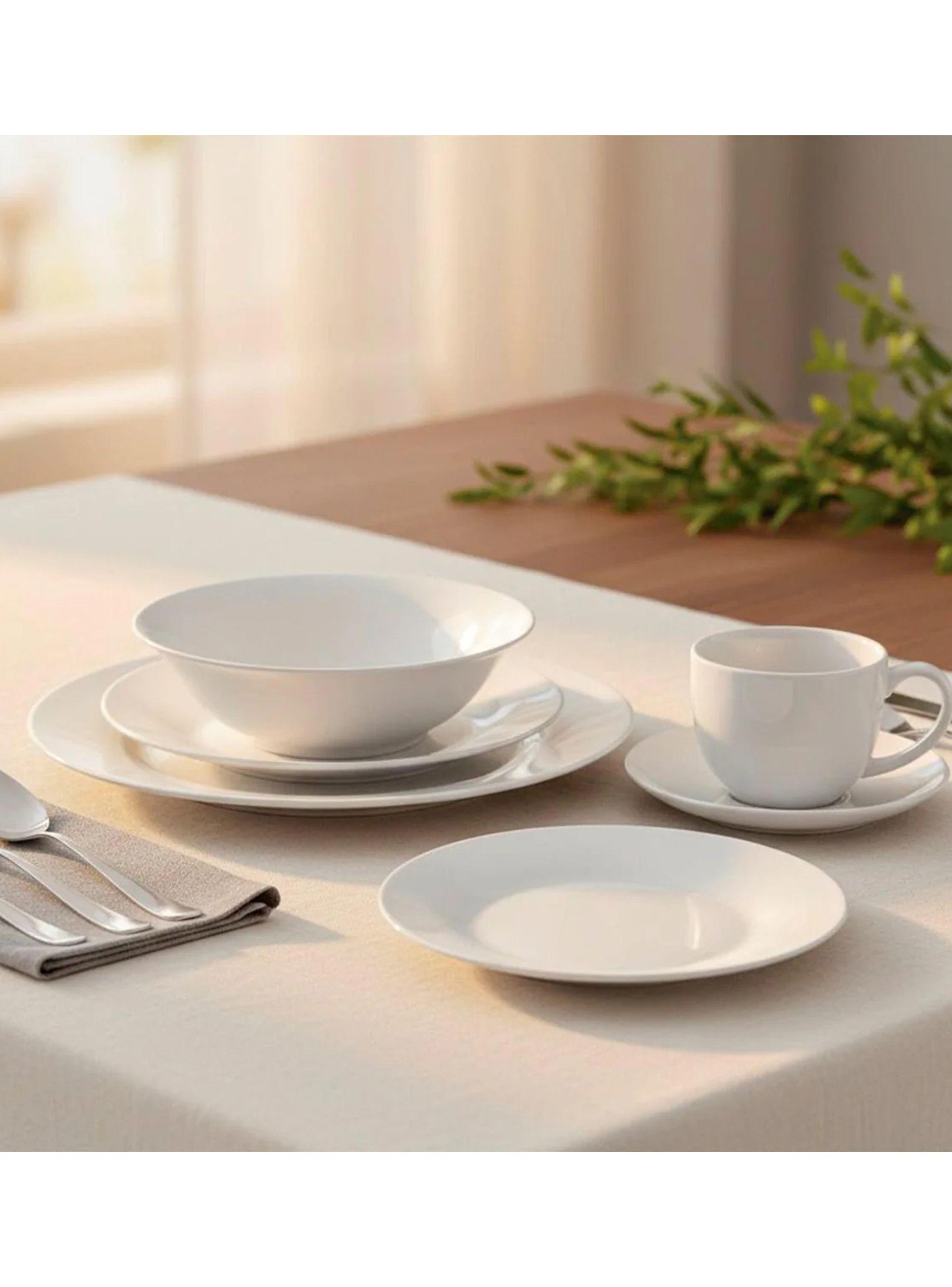 Juego Set de Vajilla 30Pzas Porcelana Blanca Serena Hallen-3