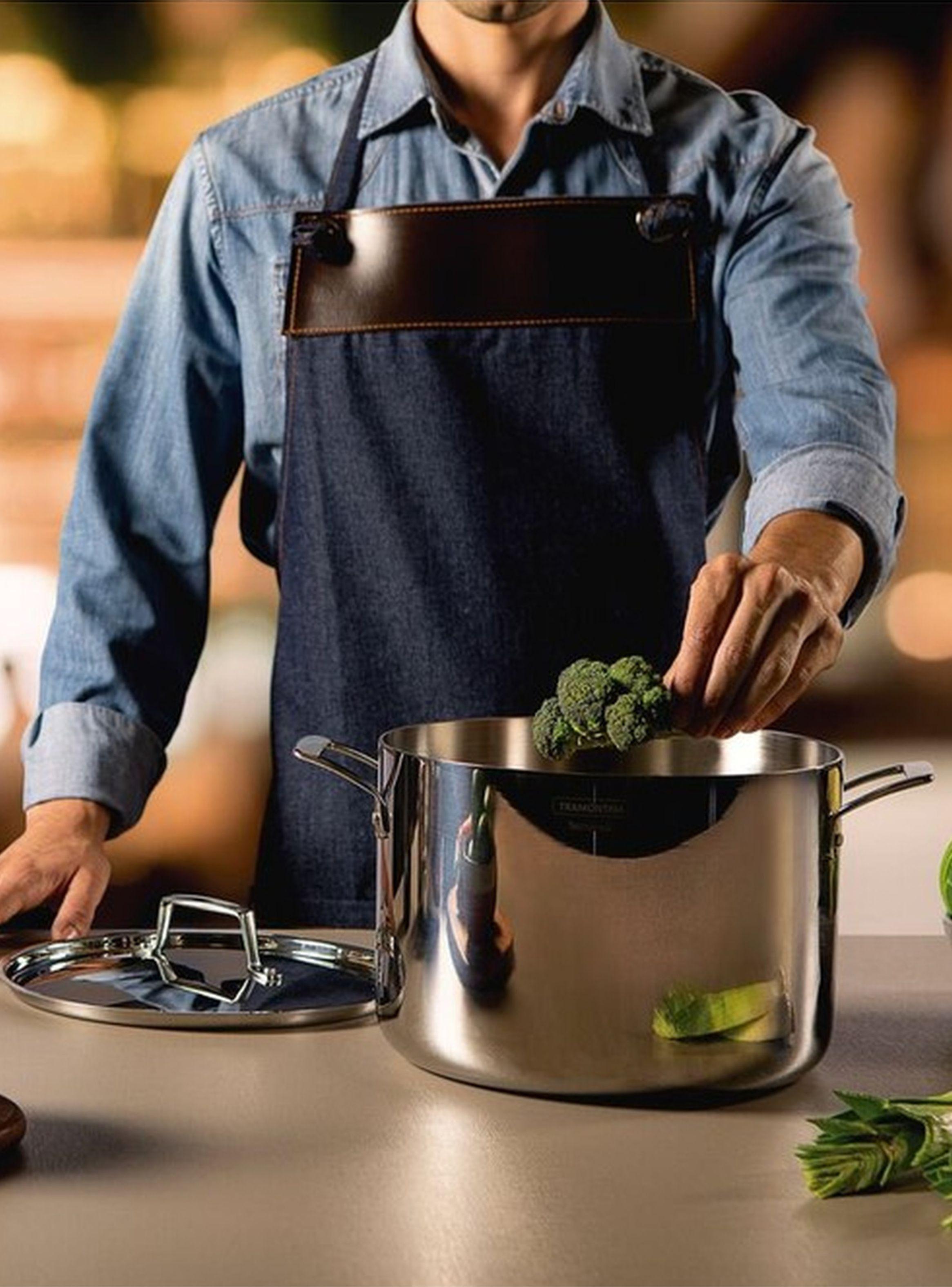 Olla Alta Tramontina Grano de acero inoxidable cuerpo triple con tapa y asas 24 cm 7 7 L-2