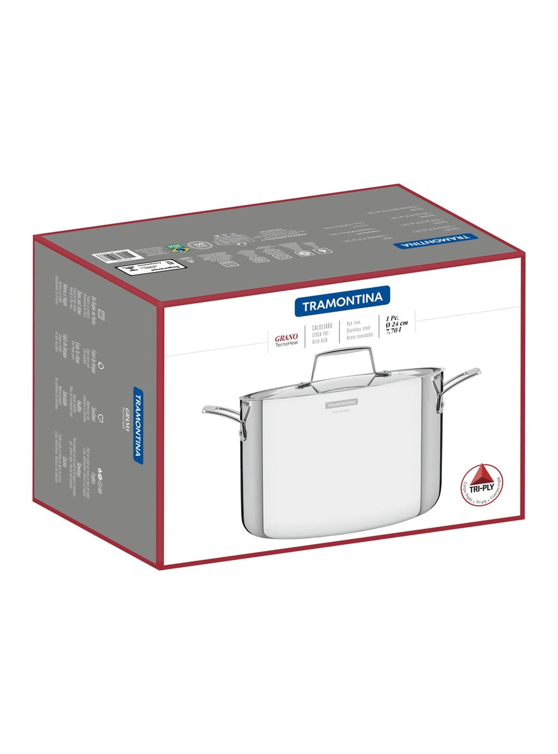 Olla Alta Tramontina Grano de acero inoxidable cuerpo triple con tapa y asas 24 cm 7 7 L-5