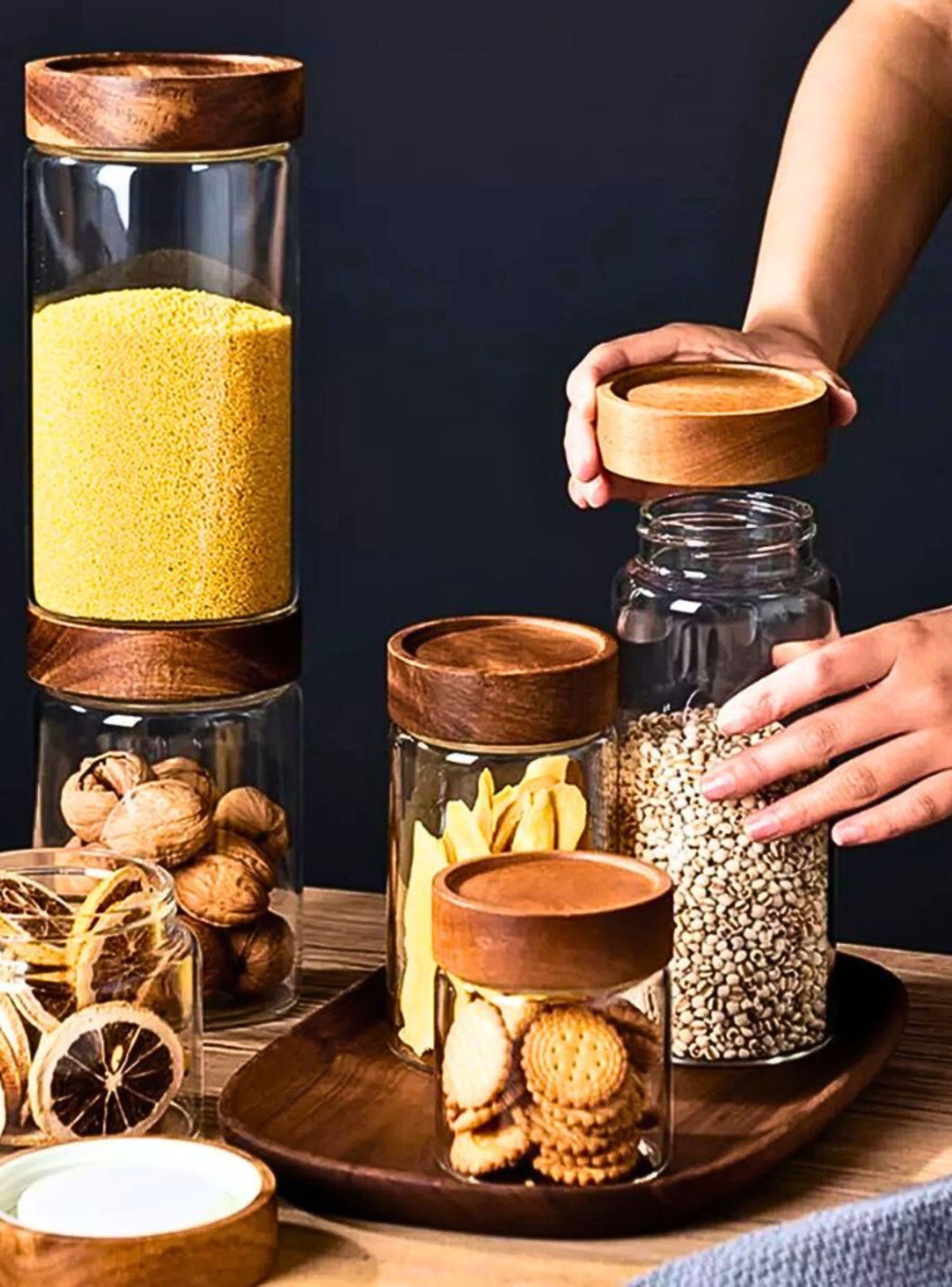 Set 3 frasco tapa madera 3 medidas 1 x 1Litro 1 x 0 75 litros 1 x 0 5 litros-3