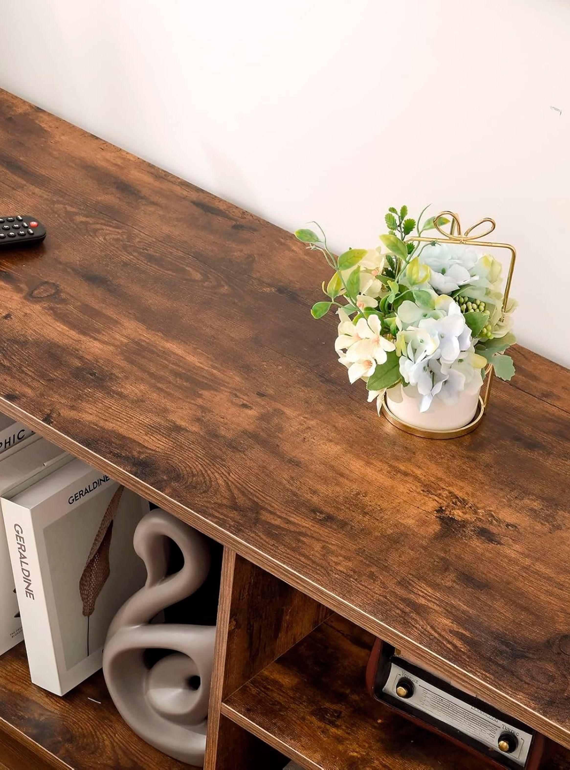 Rack Librero Industrial para TV Madera Cafe y Metal Estilo Moderno y Funcional-2