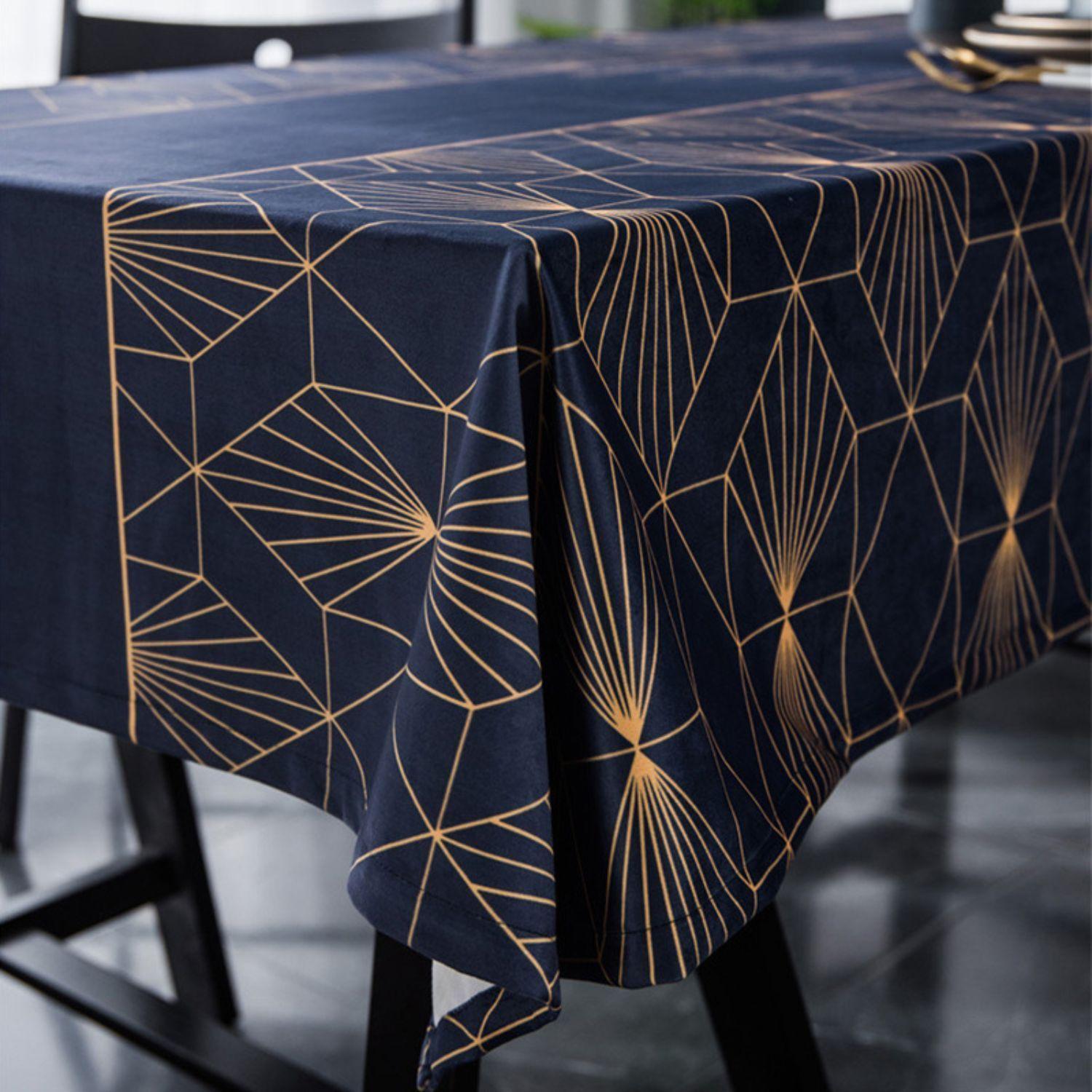 Mantel Rectangular Azul con Vivos Dorados-3