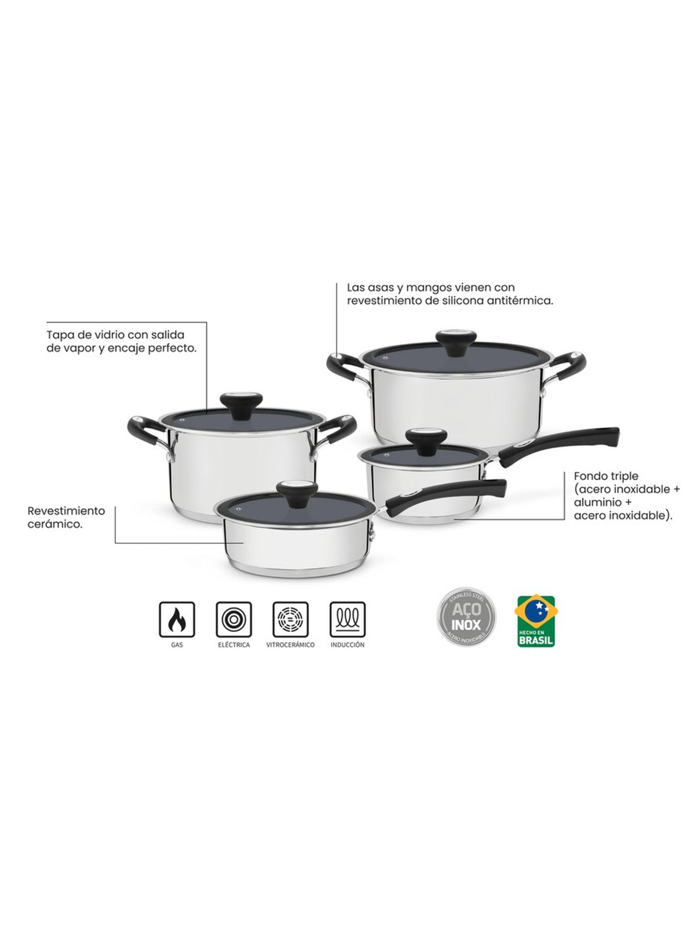 Bateria de Cocina en Acero Triple Fondo 4 Pzas Tramontina Solar Ceramic-3